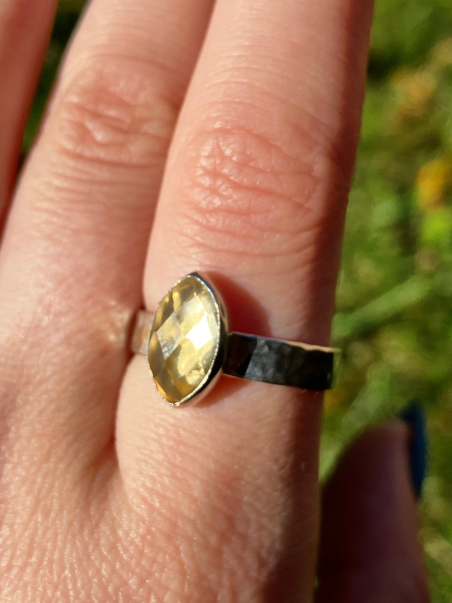 Citrine, Sterling Silver and 18ct Gold Ring - Size Q 1/2