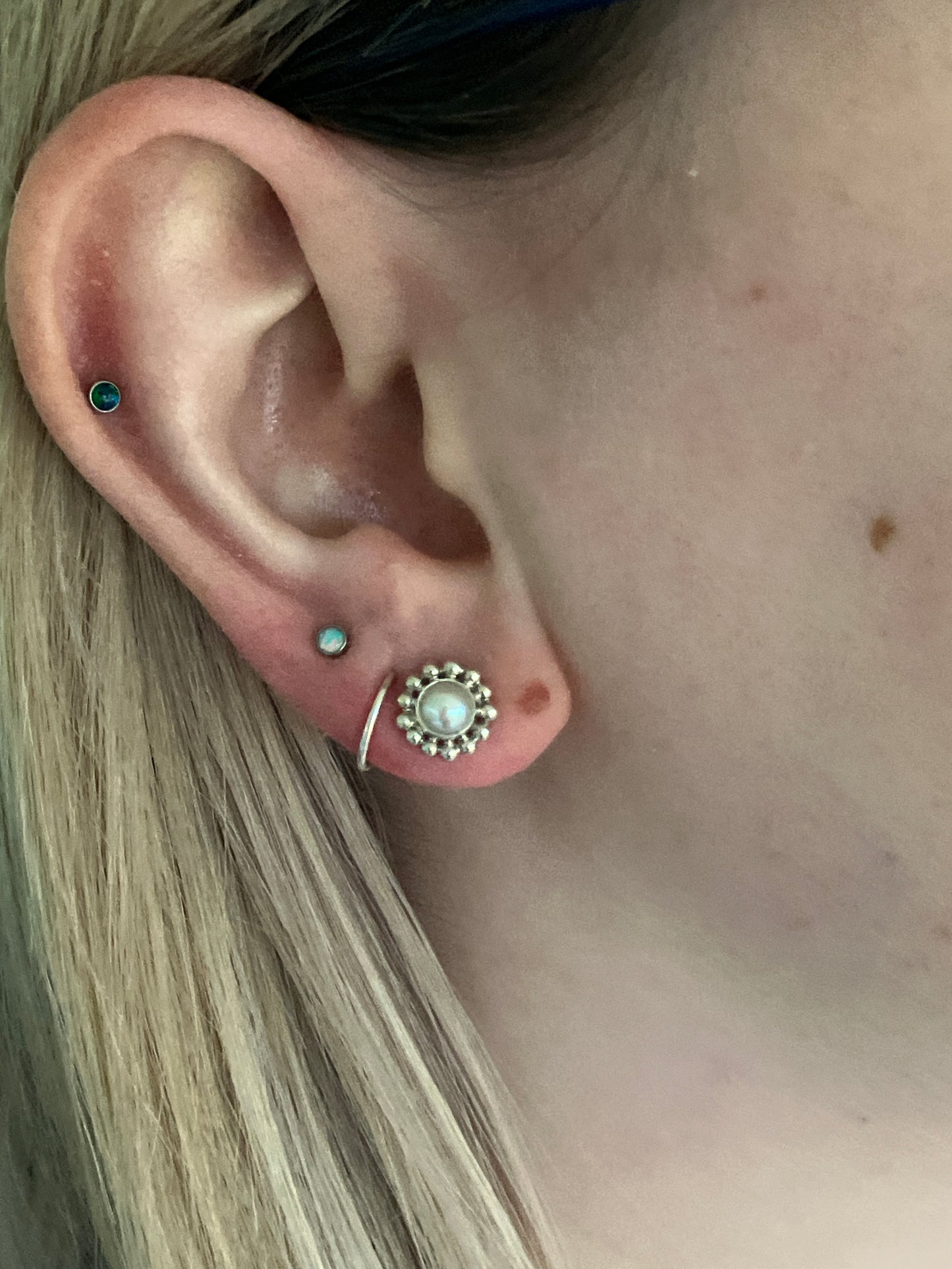 Freshwater Pearl and Sterling Silver Stud Earrings with Granulation Detail