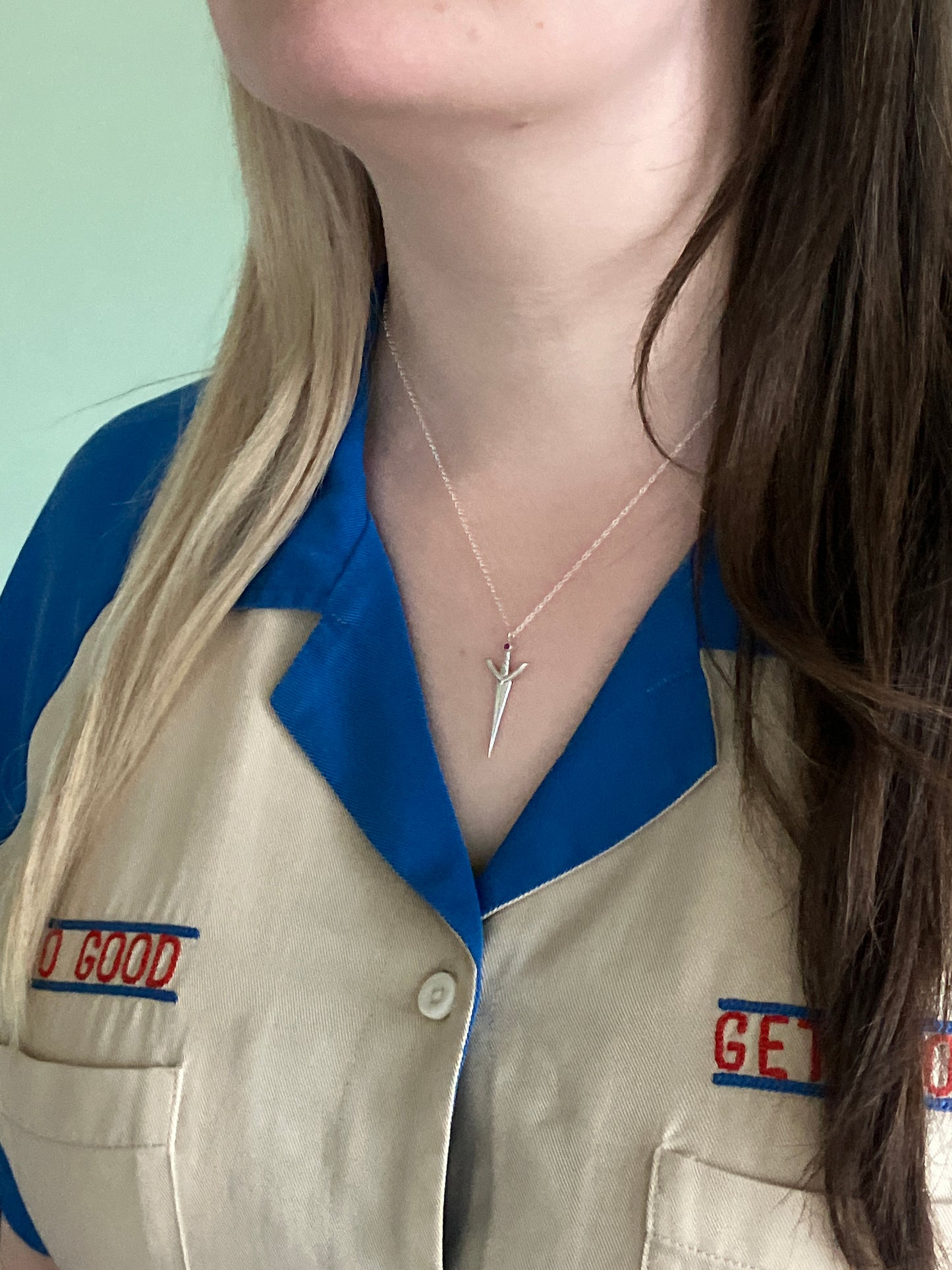 Sterling Silver and Ruby Sword Pendant Necklace