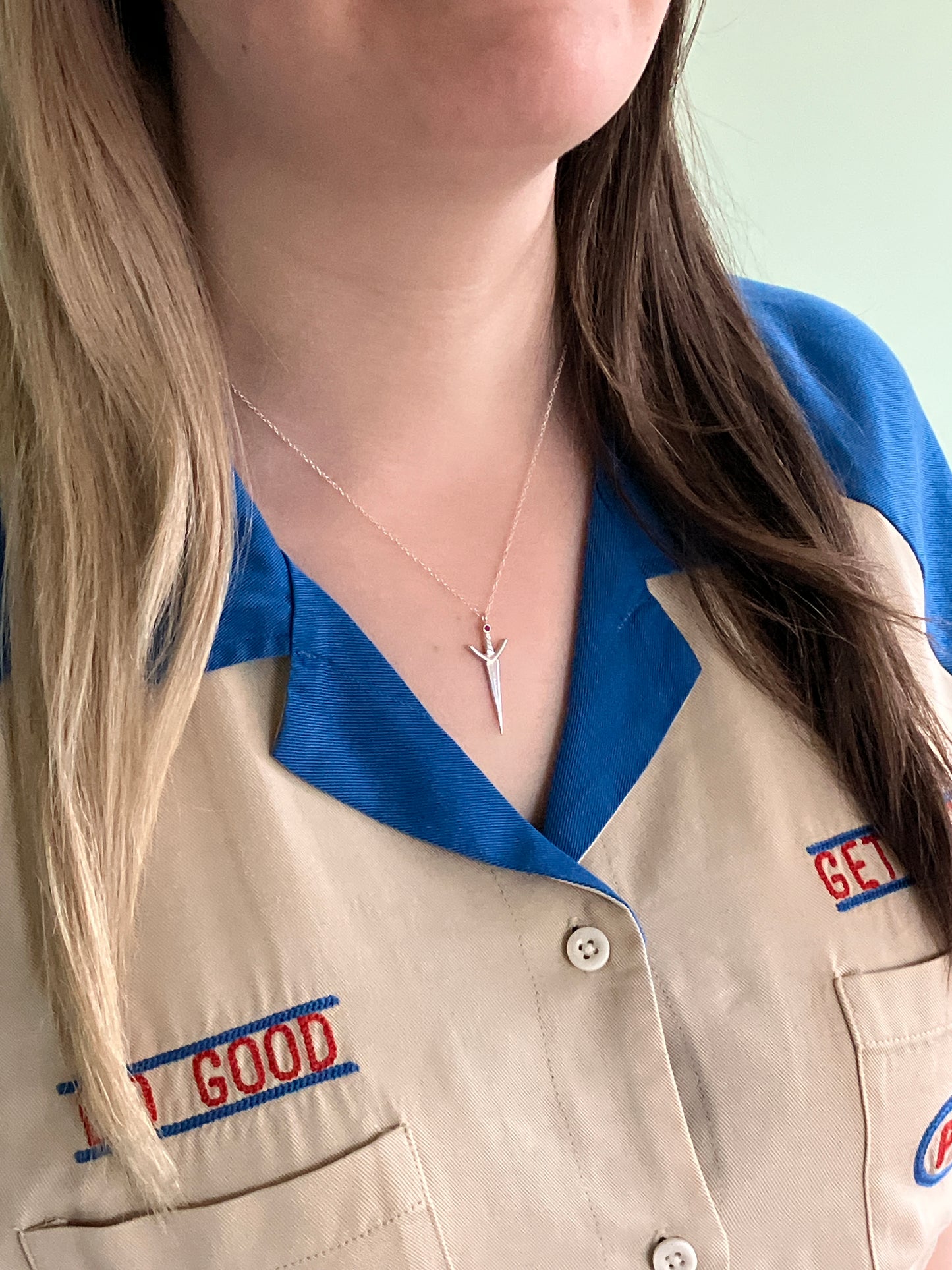 Sterling Silver and Ruby Sword Pendant Necklace