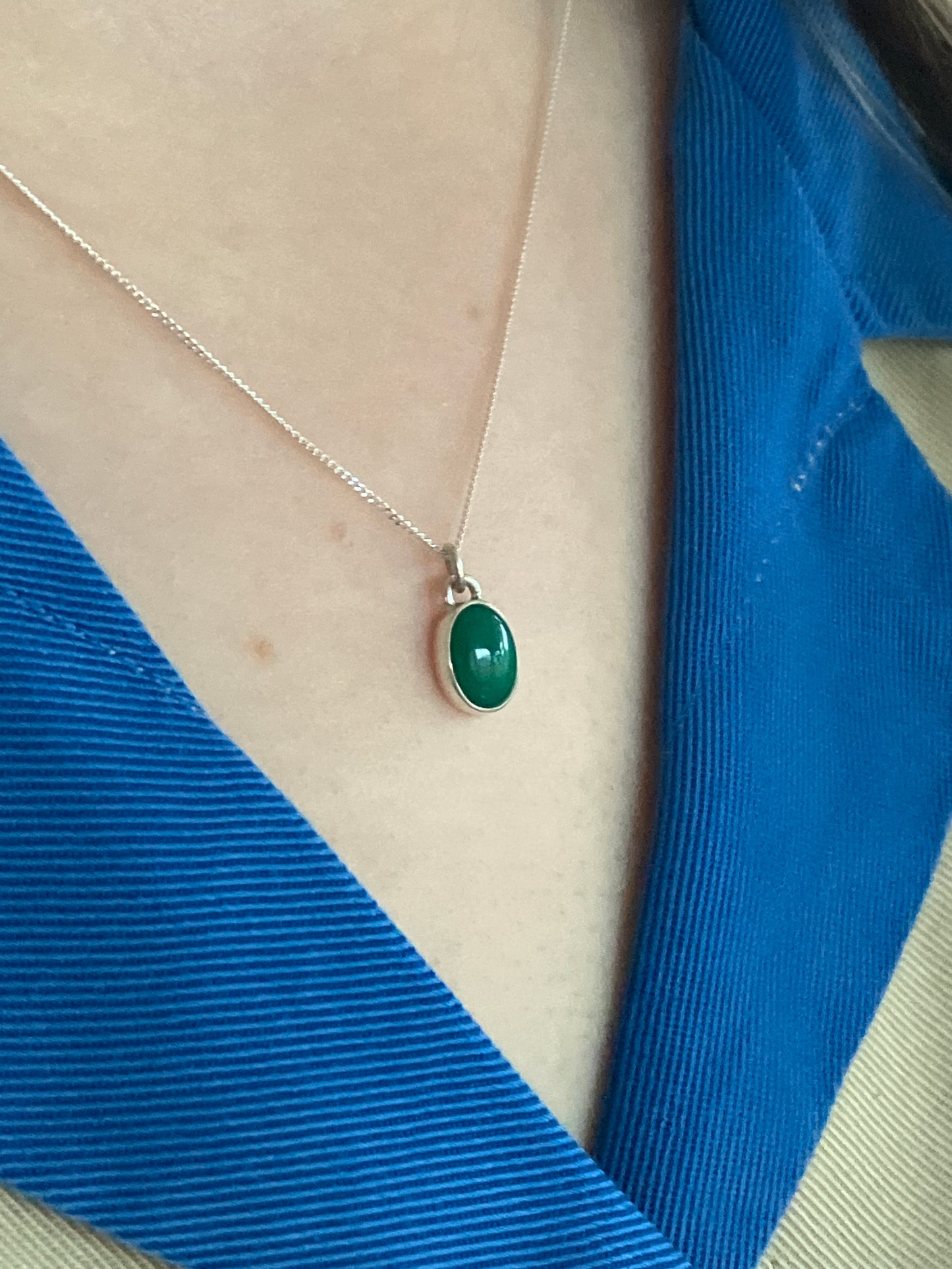 Green Agate and Sterling Silver Hidden Heart Cut Out Pendant Necklace