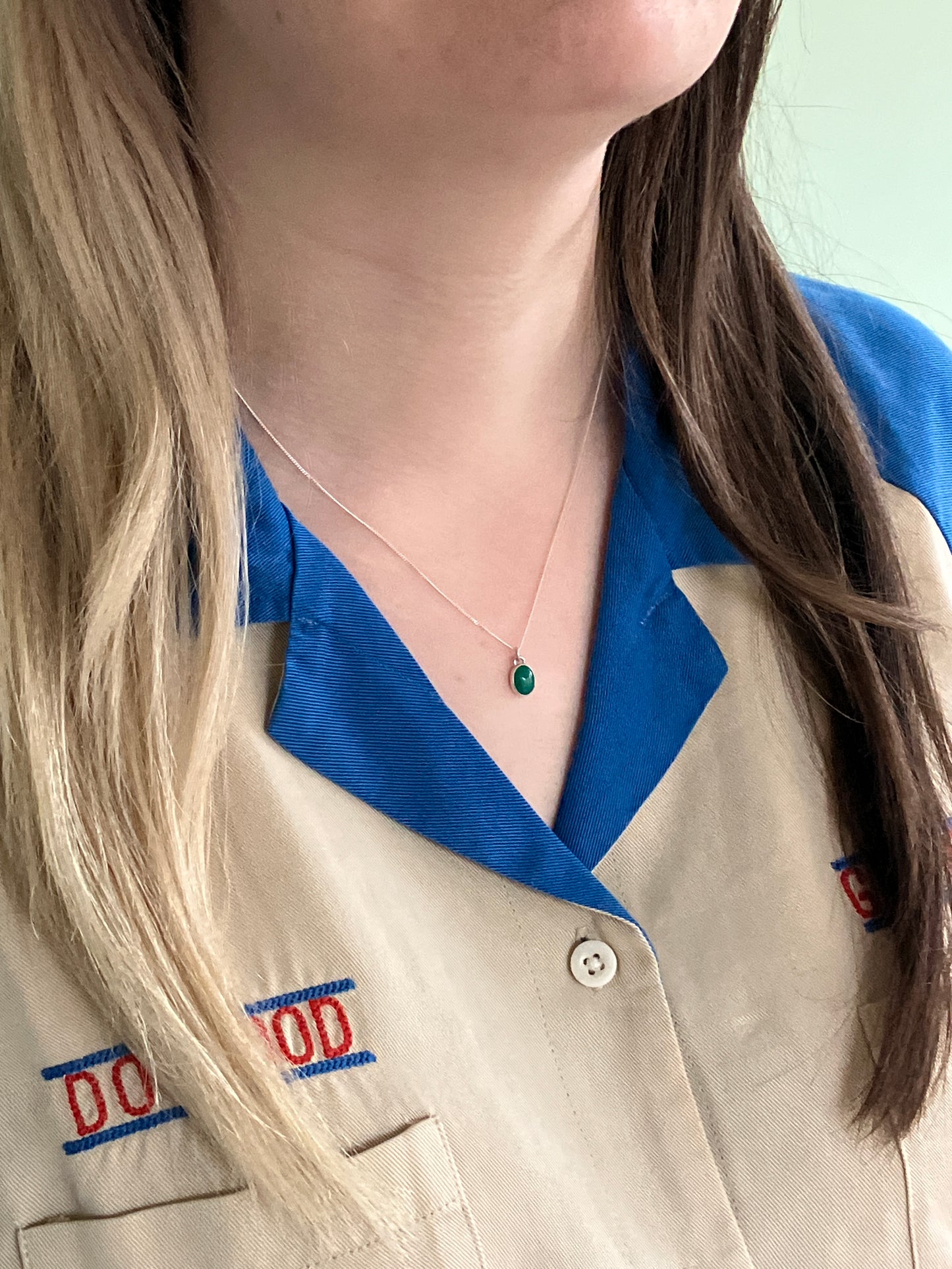 Green Agate and Sterling Silver Hidden Heart Cut Out Pendant Necklace