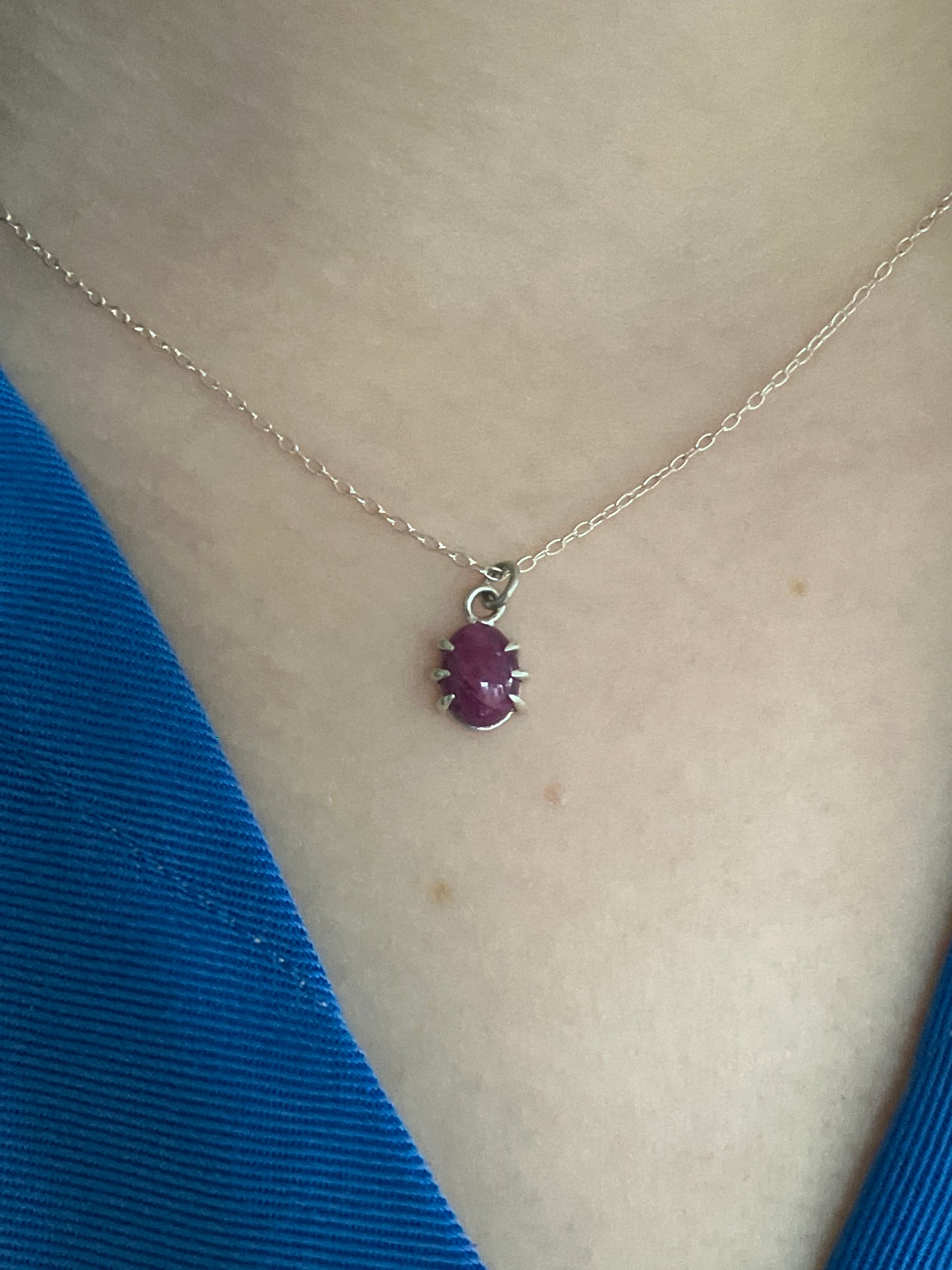 Ruby and Sterling Silver Claw Pendant Necklace