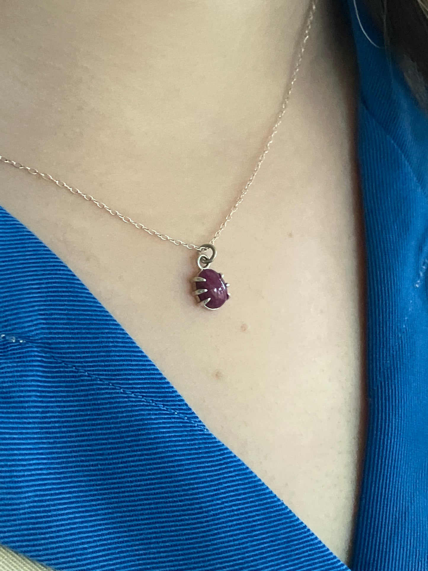 Ruby and Sterling Silver Claw Pendant Necklace