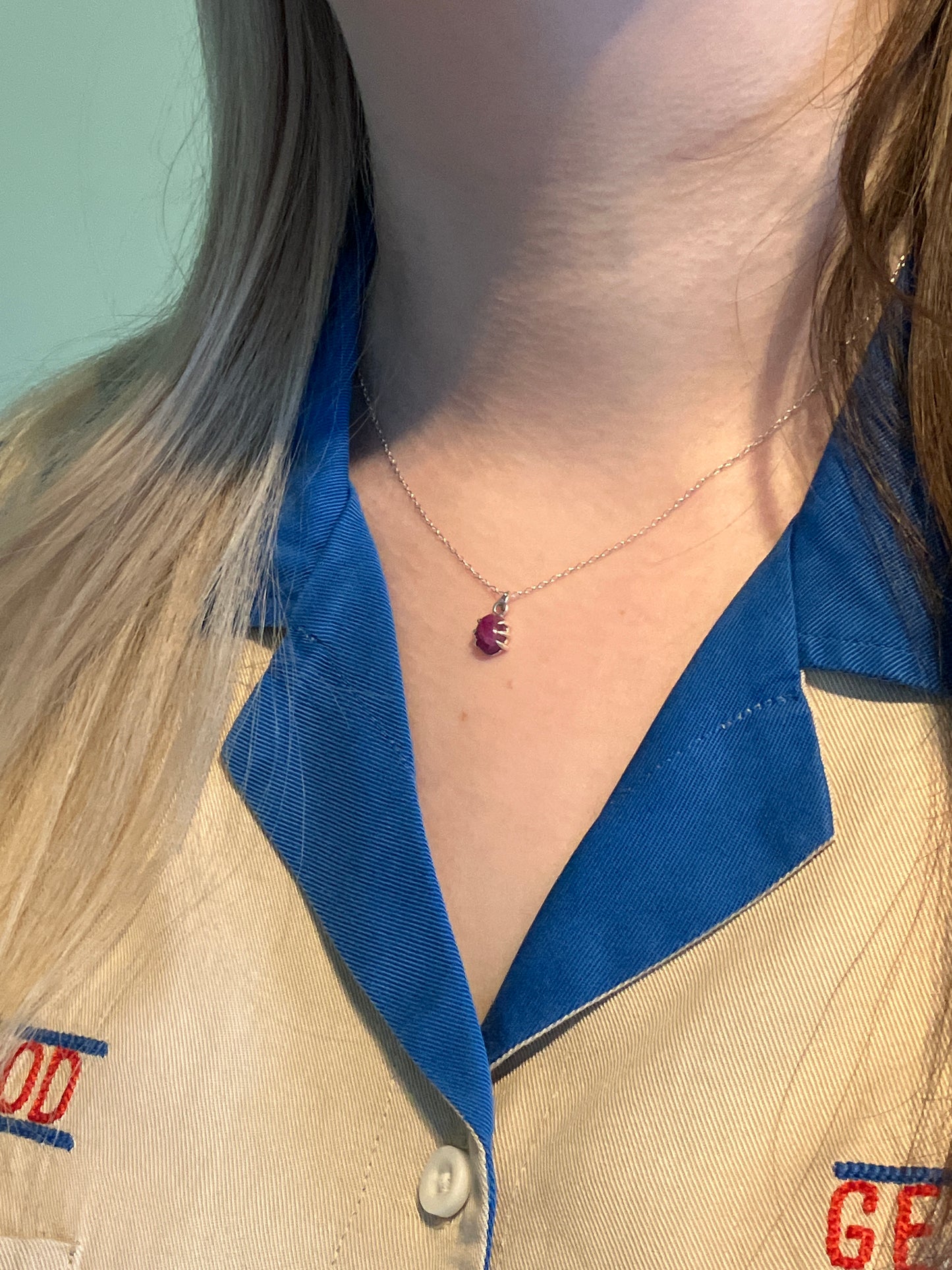 Ruby and Sterling Silver Claw Pendant Necklace