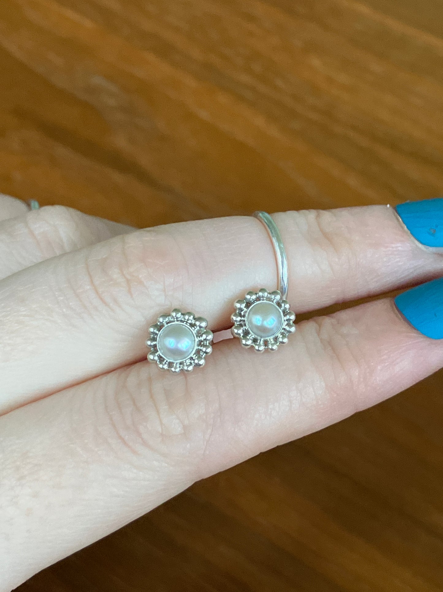 Freshwater Pearl and Sterling Silver Stud Earrings with Granulation Detail