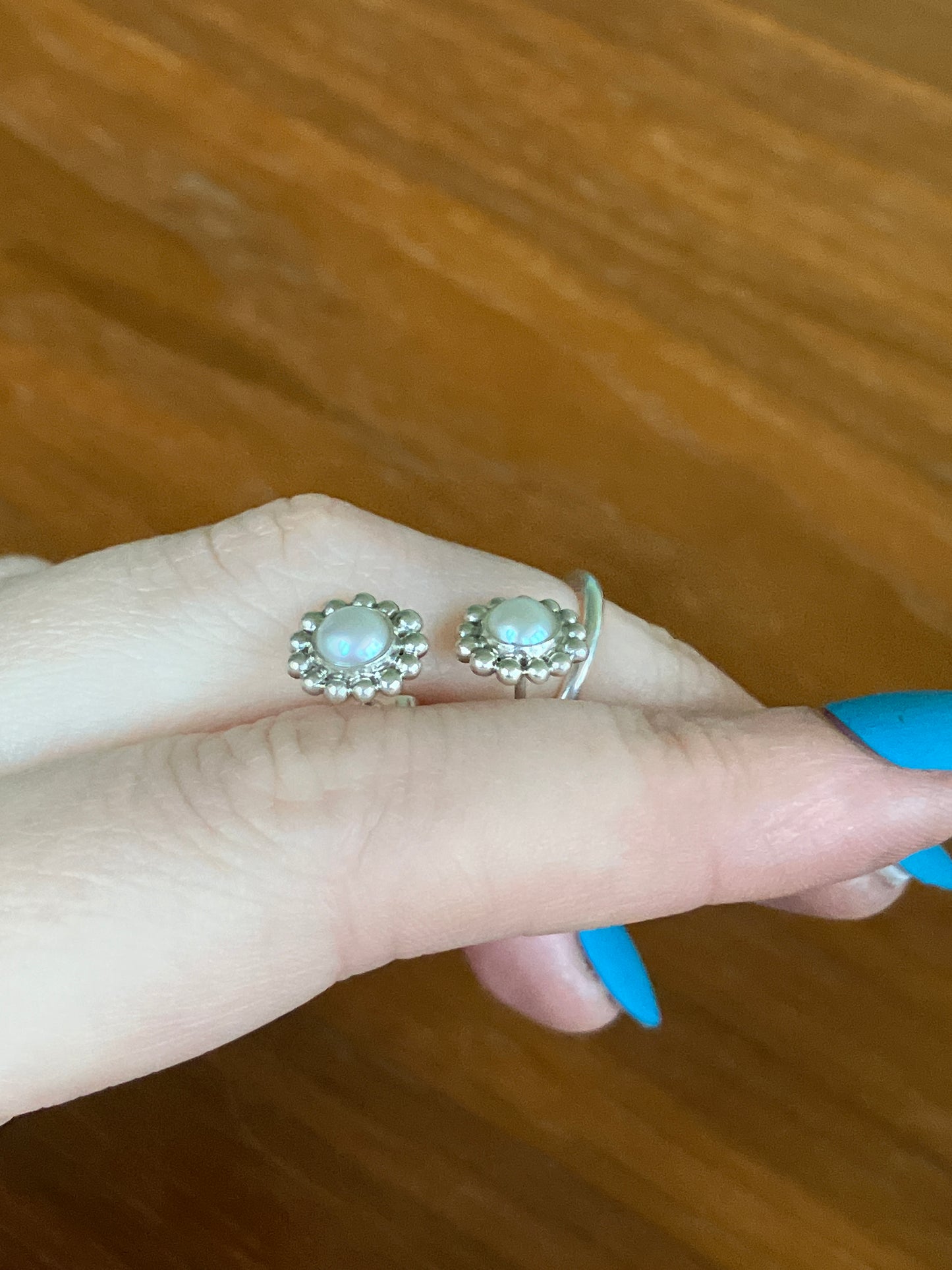 Freshwater Pearl and Sterling Silver Stud Earrings with Granulation Detail