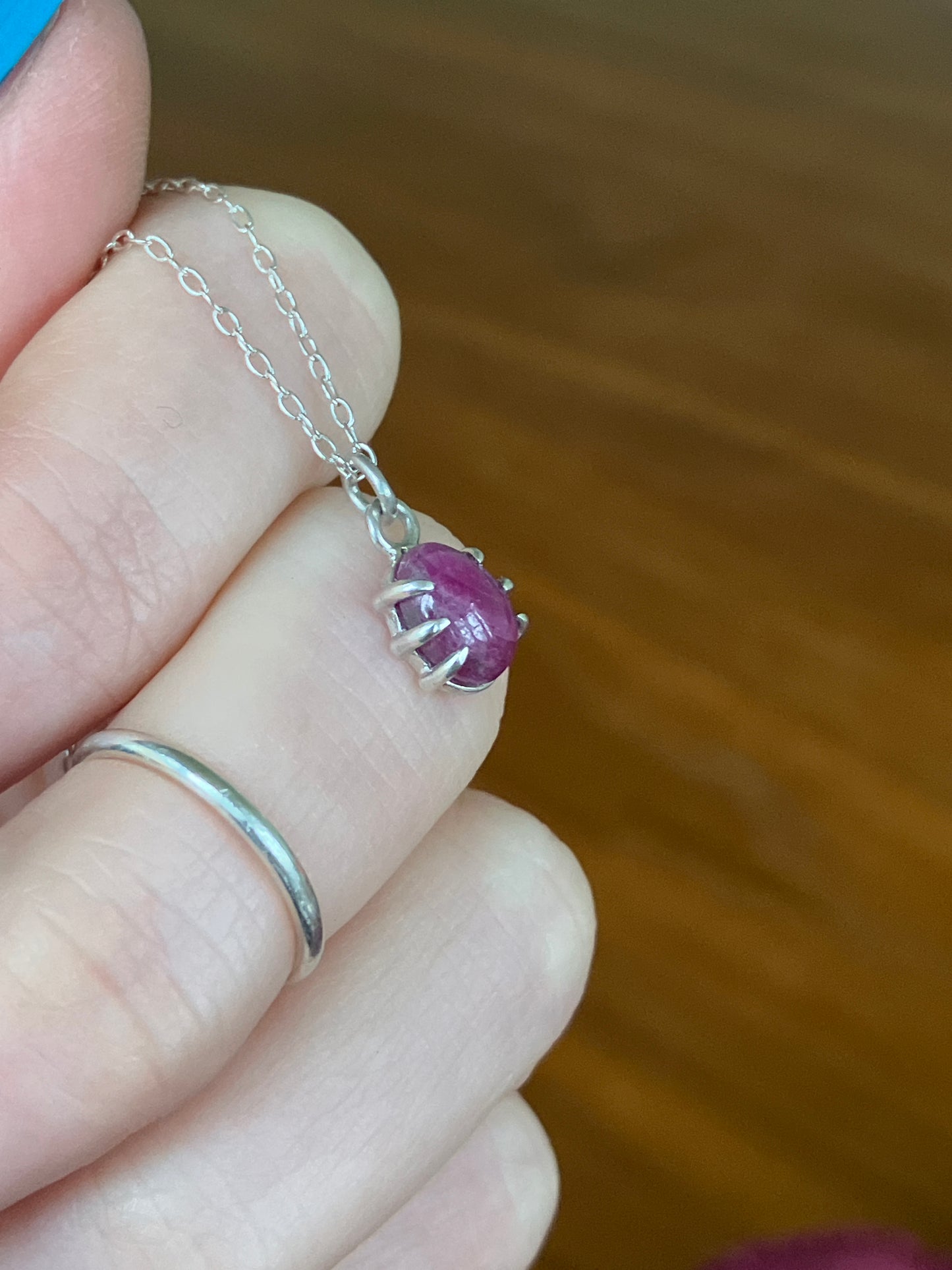 Ruby and Sterling Silver Claw Pendant Necklace