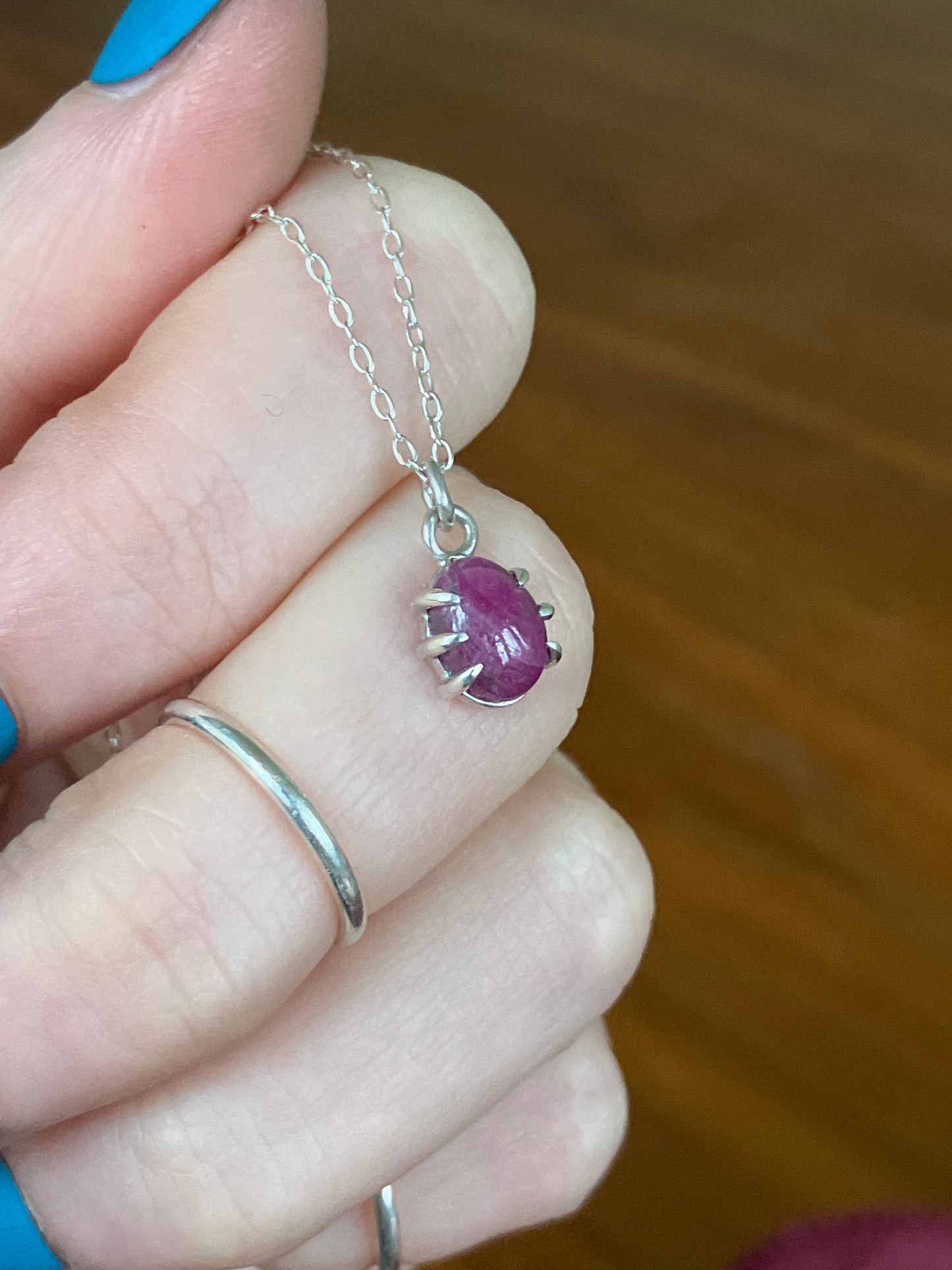 Ruby and Sterling Silver Claw Pendant Necklace