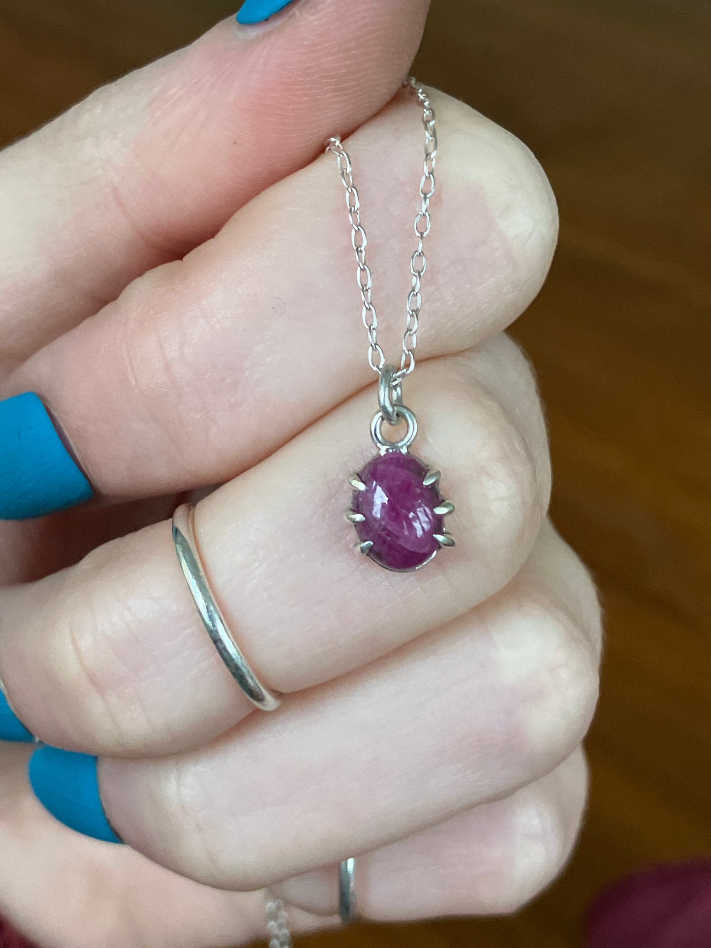 Ruby and Sterling Silver Claw Pendant Necklace