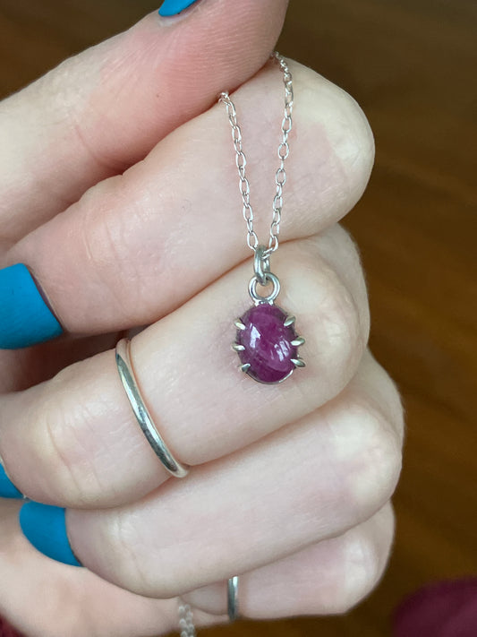 Ruby and Sterling Silver Claw Pendant Necklace