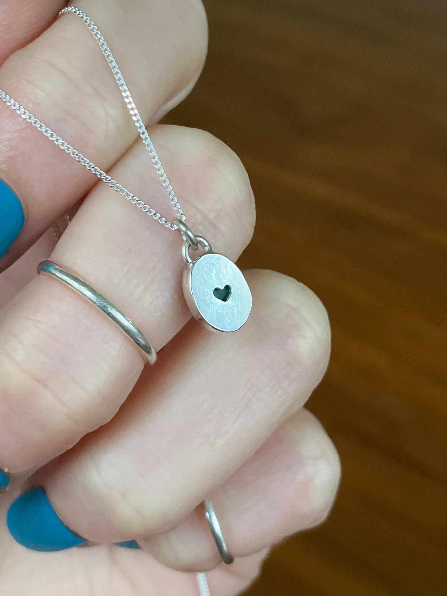 Green Agate and Sterling Silver Hidden Heart Cut Out Pendant Necklace