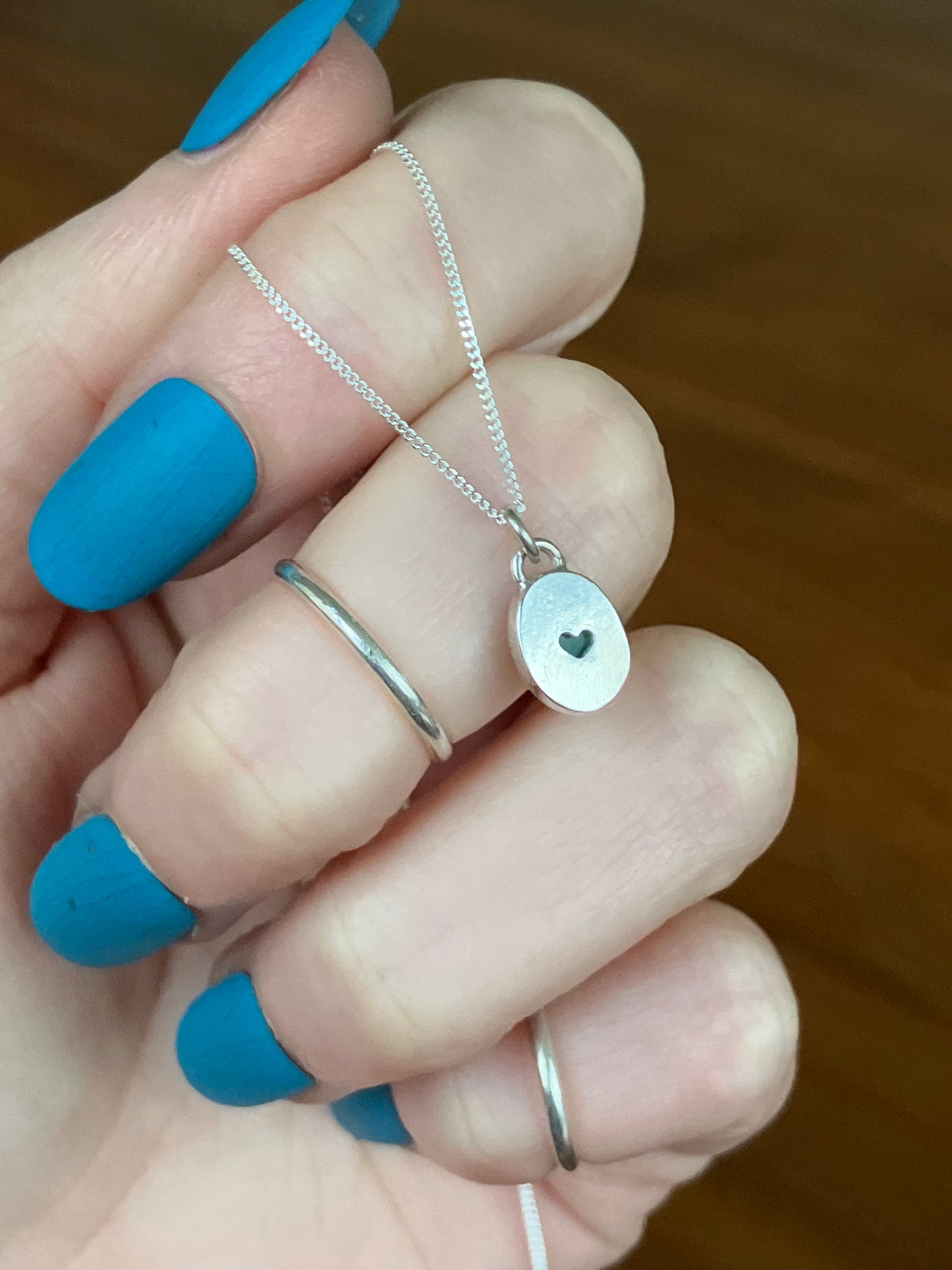 Green Agate and Sterling Silver Hidden Heart Cut Out Pendant Necklace