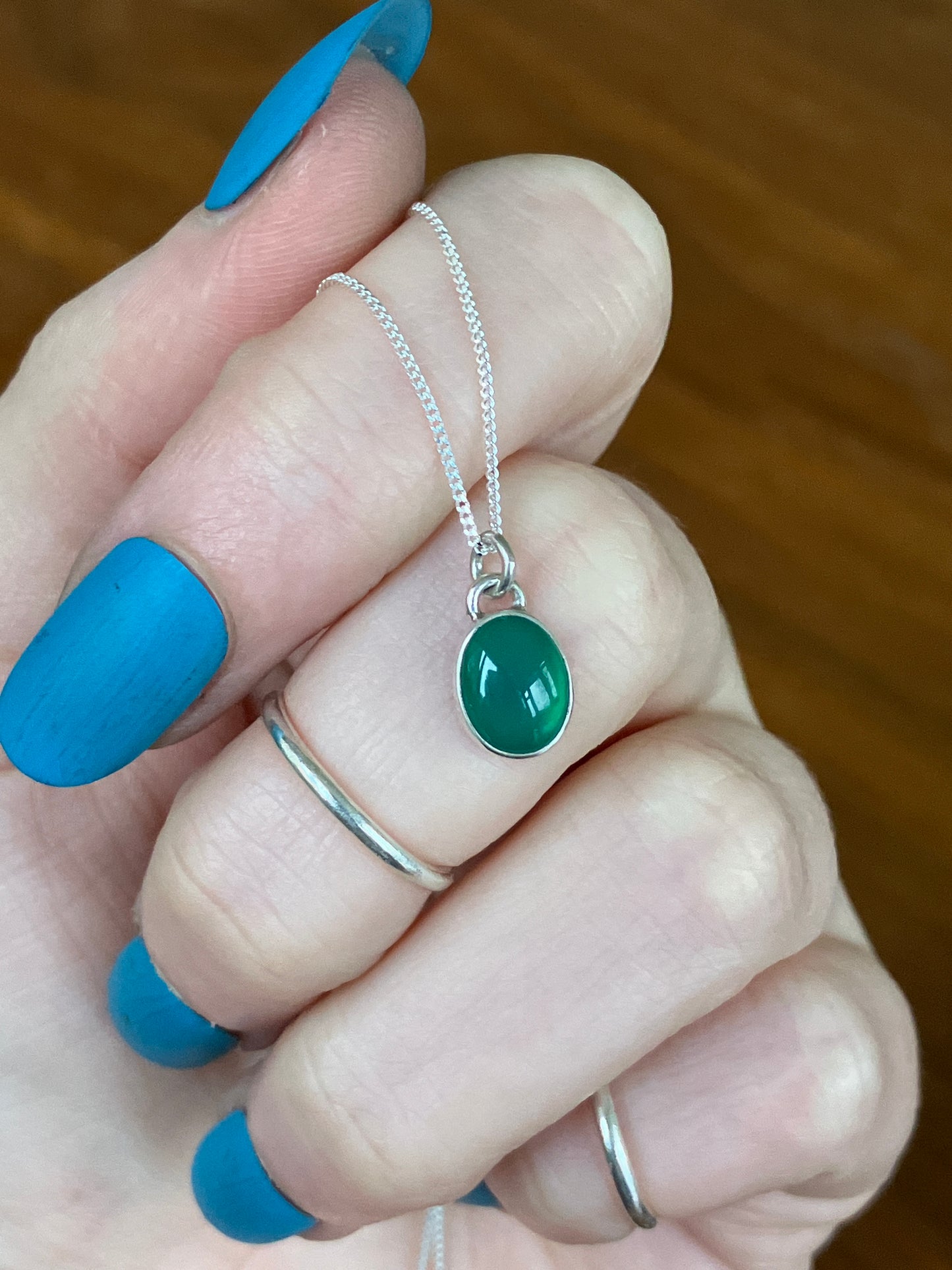 Green Agate and Sterling Silver Hidden Heart Cut Out Pendant Necklace
