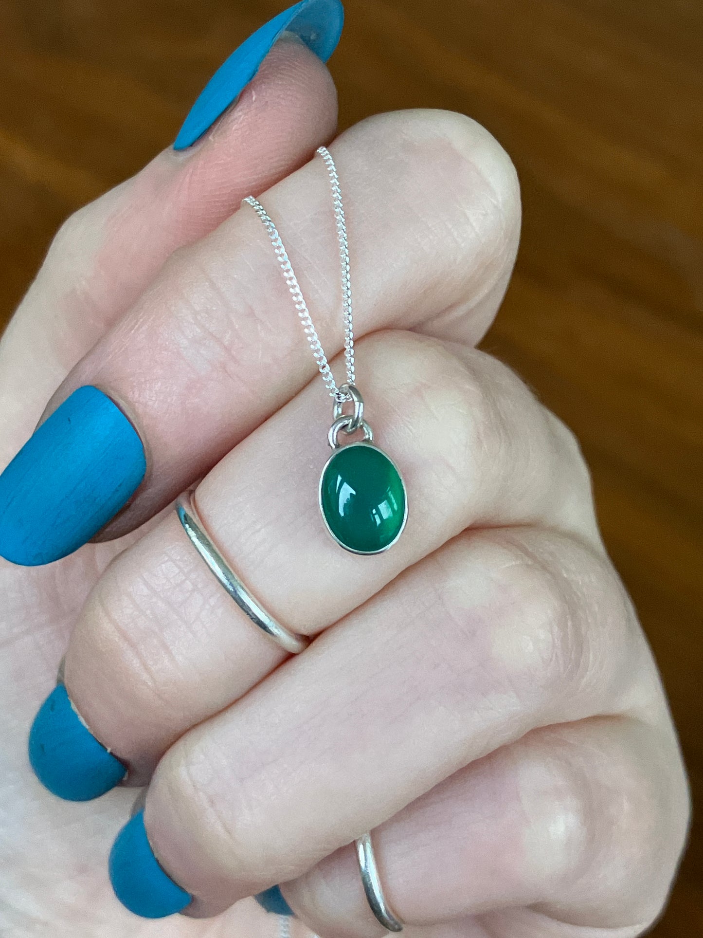 Green Agate and Sterling Silver Hidden Heart Cut Out Pendant Necklace