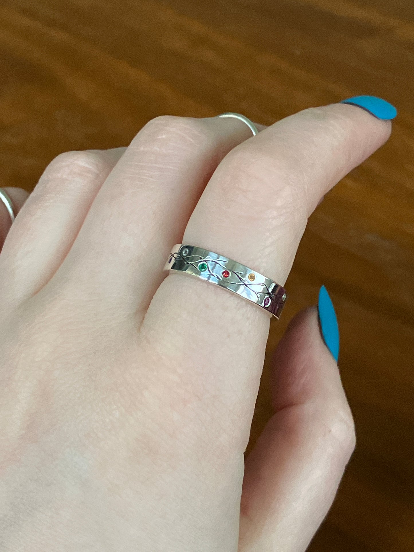 Amethyst, Ruby, Emerald, Sapphire, Citrine, Topaz, Garnet and Sterling Silver Vine Flower Ring Band