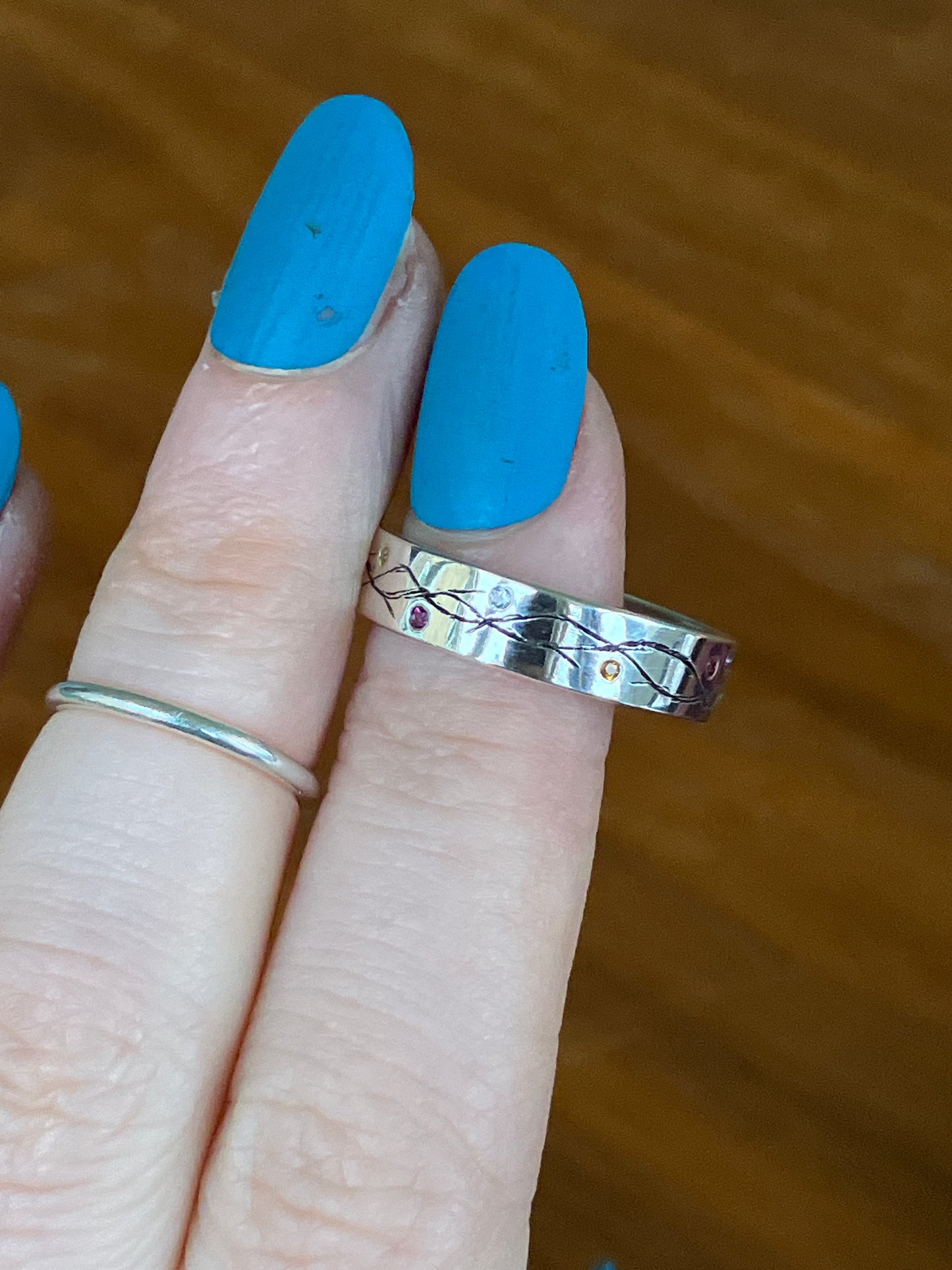 Amethyst, Ruby, Emerald, Sapphire, Citrine, Topaz, Garnet and Sterling Silver Vine Flower Ring Band