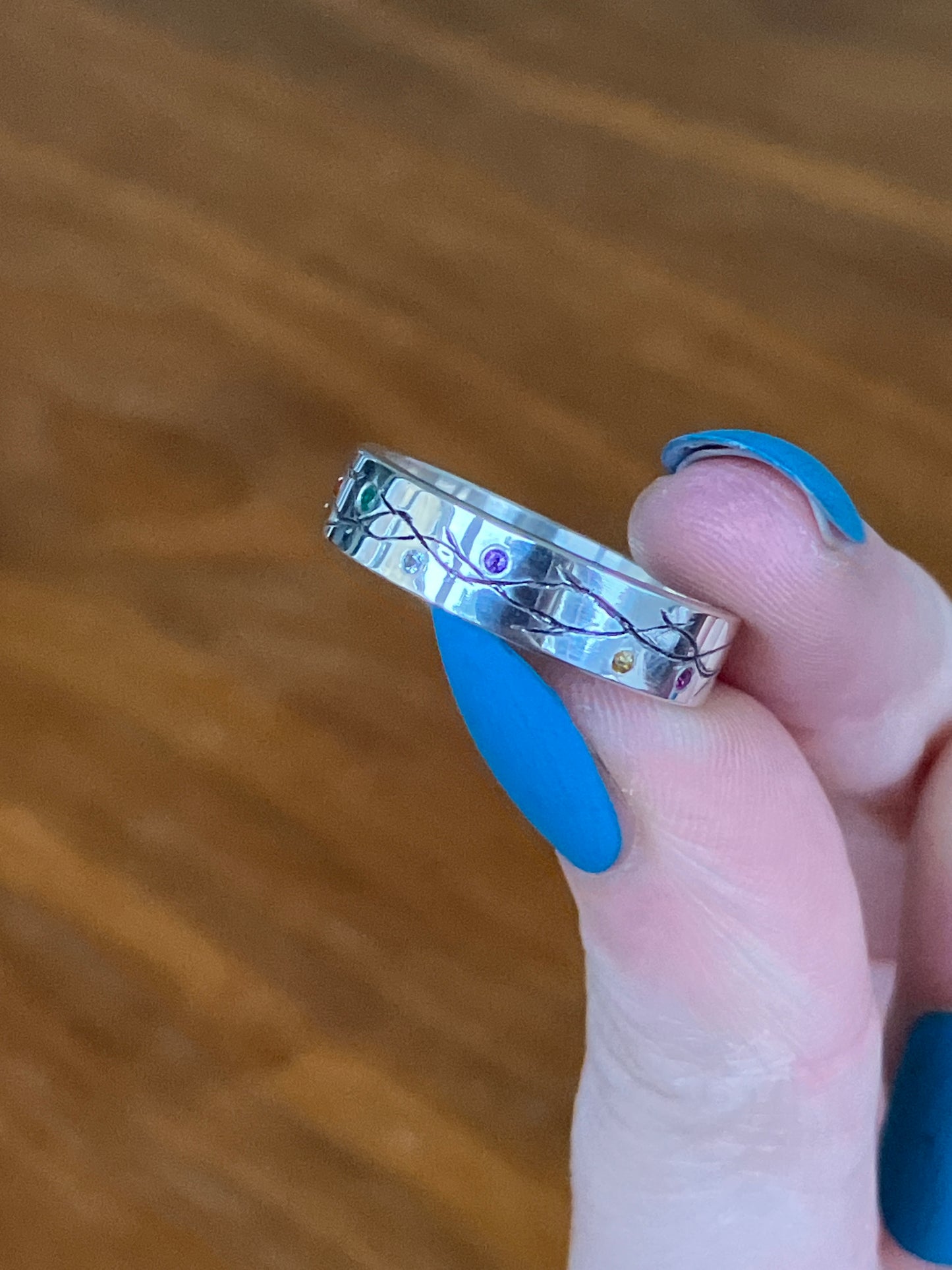 Amethyst, Ruby, Emerald, Sapphire, Citrine, Topaz, Garnet and Sterling Silver Vine Flower Ring Band