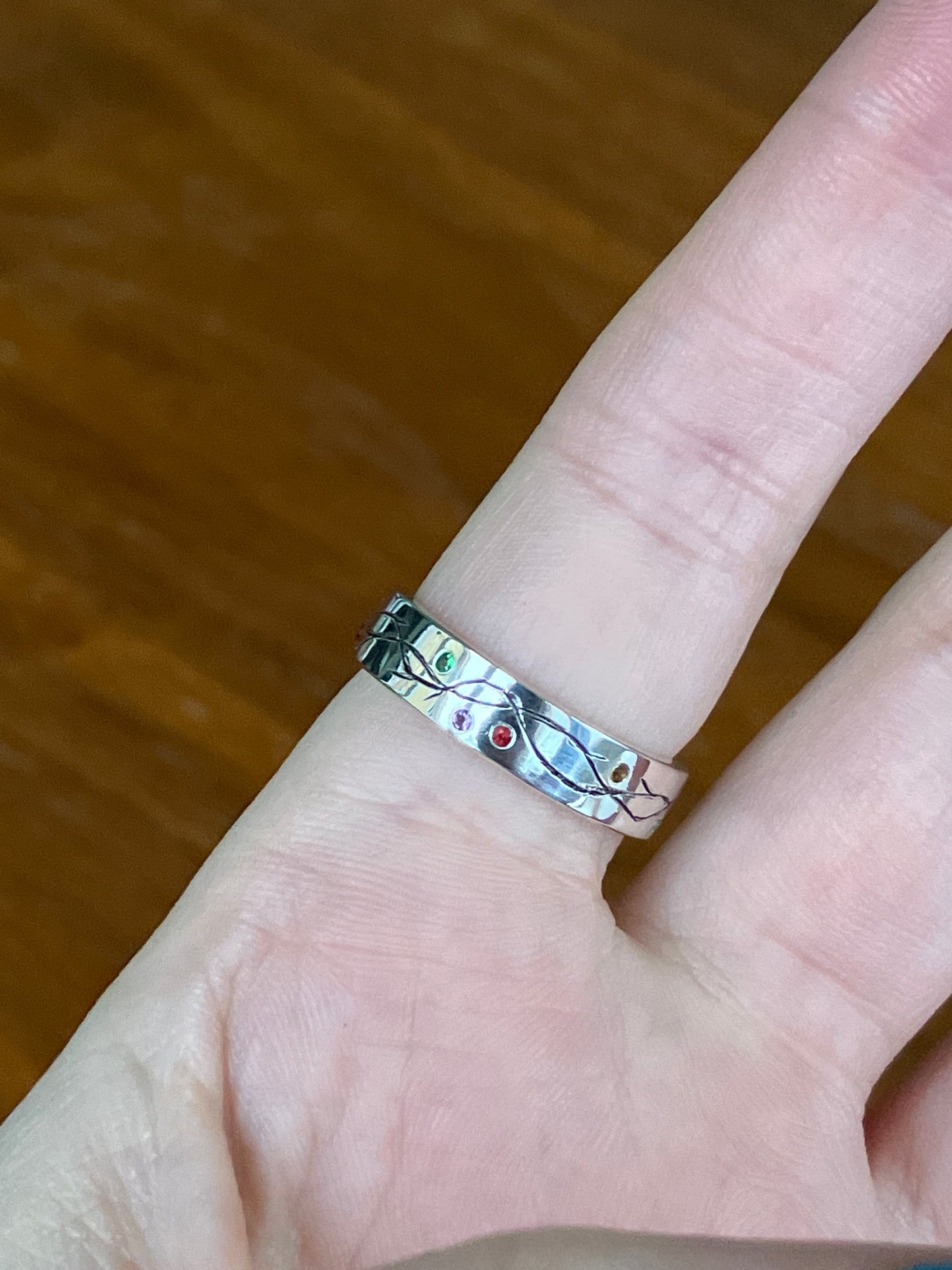 Amethyst, Ruby, Emerald, Sapphire, Citrine, Topaz, Garnet and Sterling Silver Vine Flower Ring Band