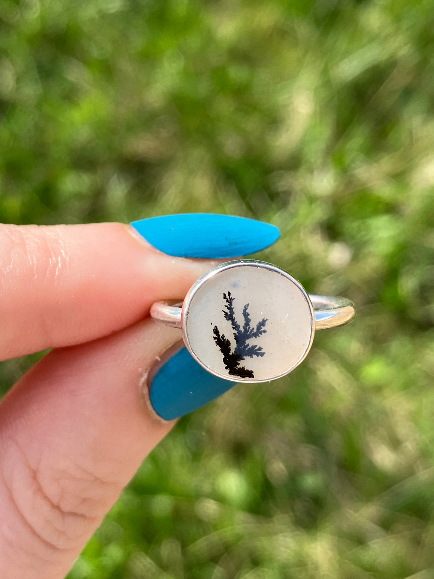 Dendritic Agate and Sterling Silver Statement Ring - UK Size M/US Size 6.75