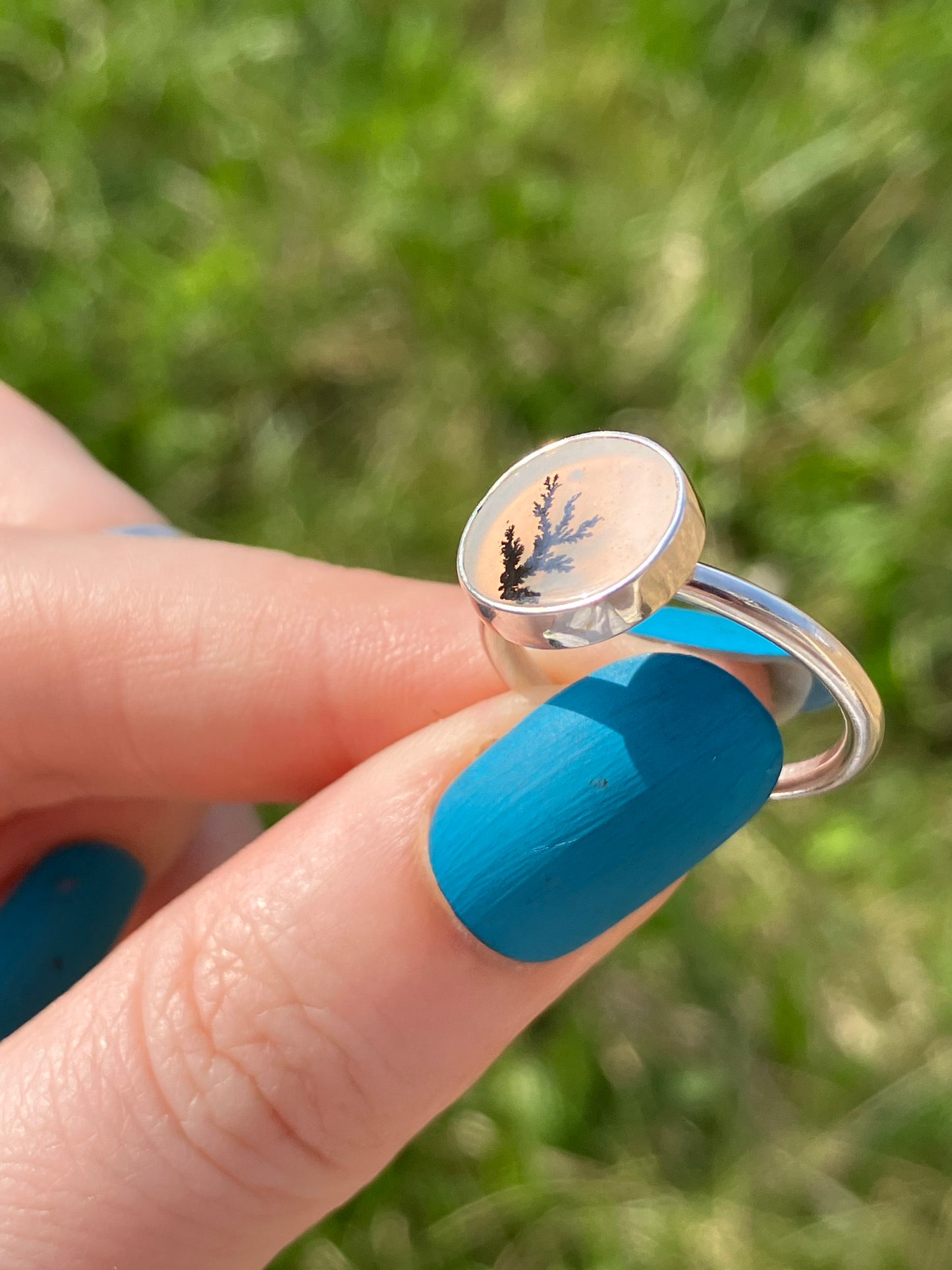 Dendritic Agate and Sterling Silver Statement Ring - UK Size M/US Size 6.75