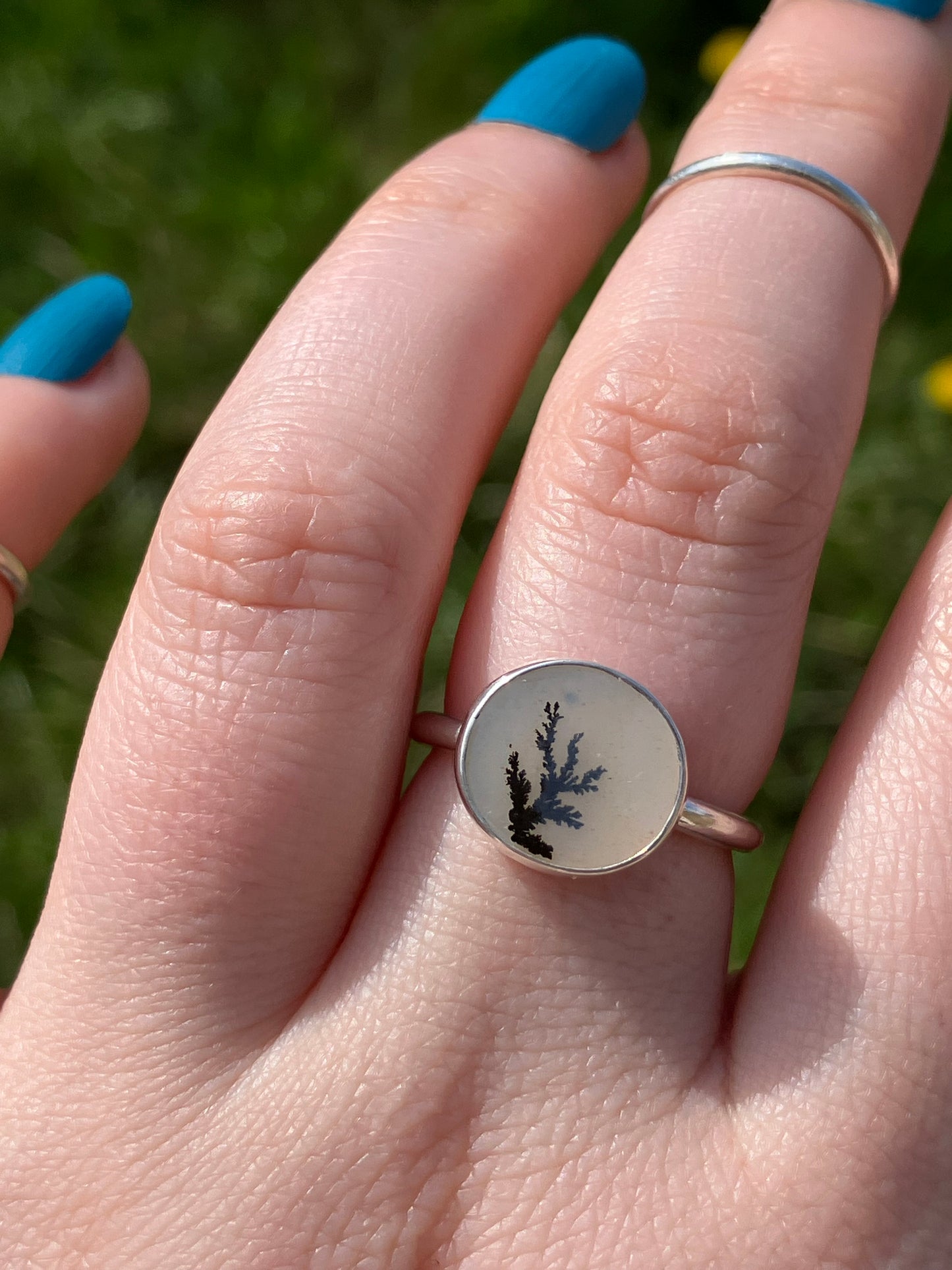 Dendritic Agate and Sterling Silver Statement Ring - UK Size M/US Size 6.75