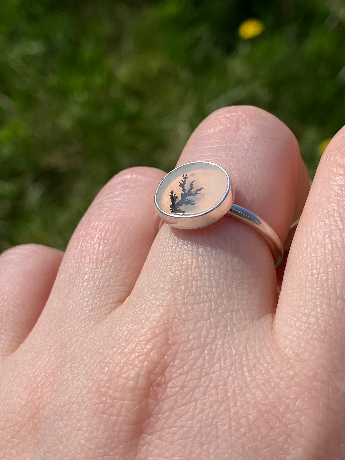 Dendritic Agate and Sterling Silver Statement Ring - UK Size M/US Size 6.75