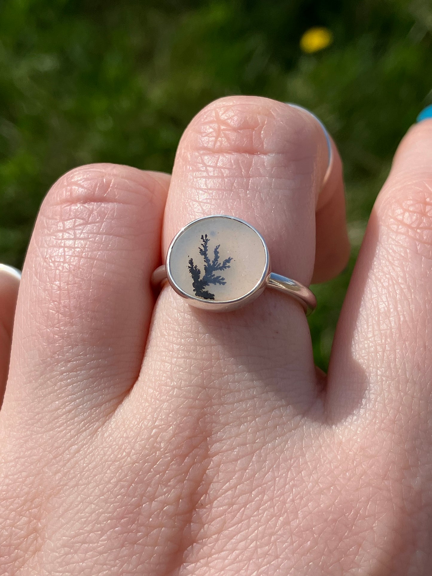 Dendritic Agate and Sterling Silver Statement Ring - UK Size M/US Size 6.75
