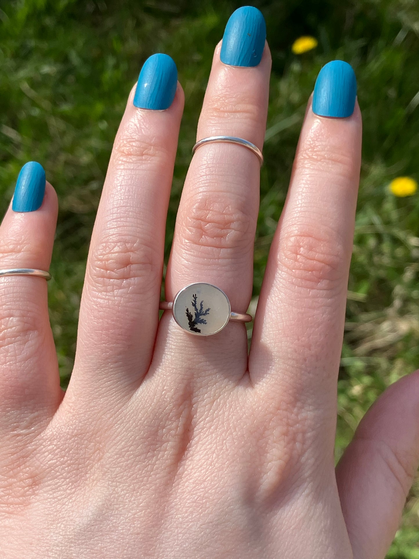 Dendritic Agate and Sterling Silver Statement Ring - UK Size M/US Size 6.75