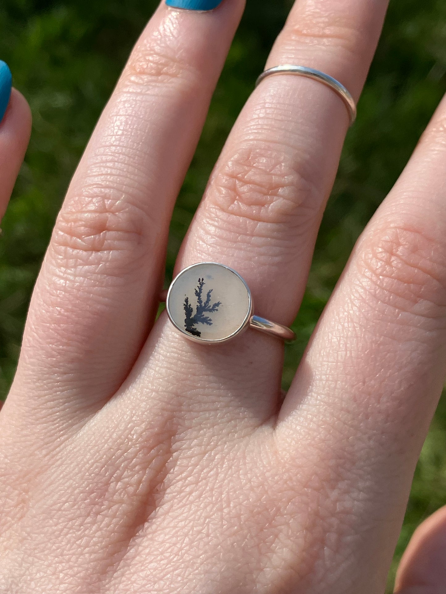 Dendritic Agate and Sterling Silver Statement Ring - UK Size M/US Size 6.75