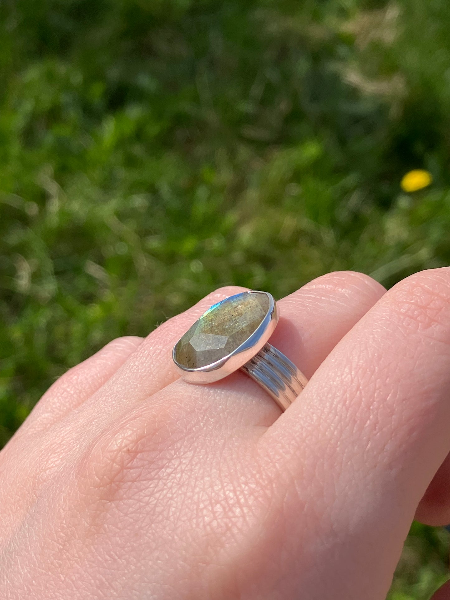 Labradorite and Sterling Silver Statement Ring - UK Size P/US Size 8