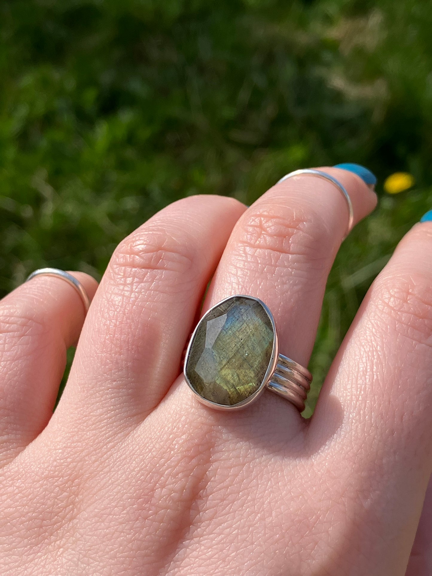 Labradorite and Sterling Silver Statement Ring - UK Size P/US Size 8