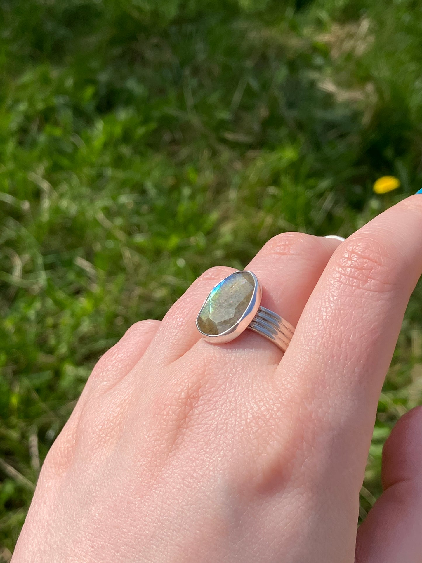 Labradorite and Sterling Silver Statement Ring - UK Size P/US Size 8