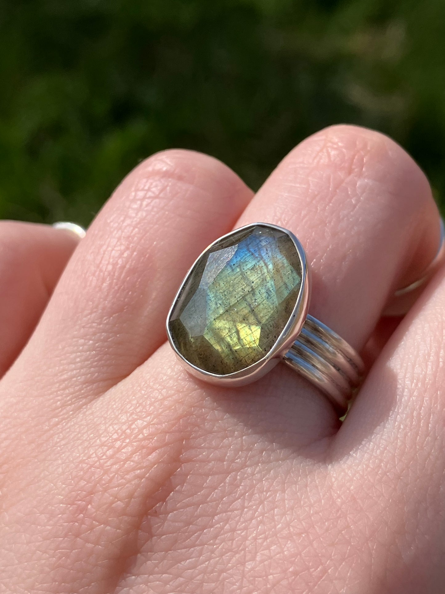 Labradorite and Sterling Silver Statement Ring - UK Size P/US Size 8