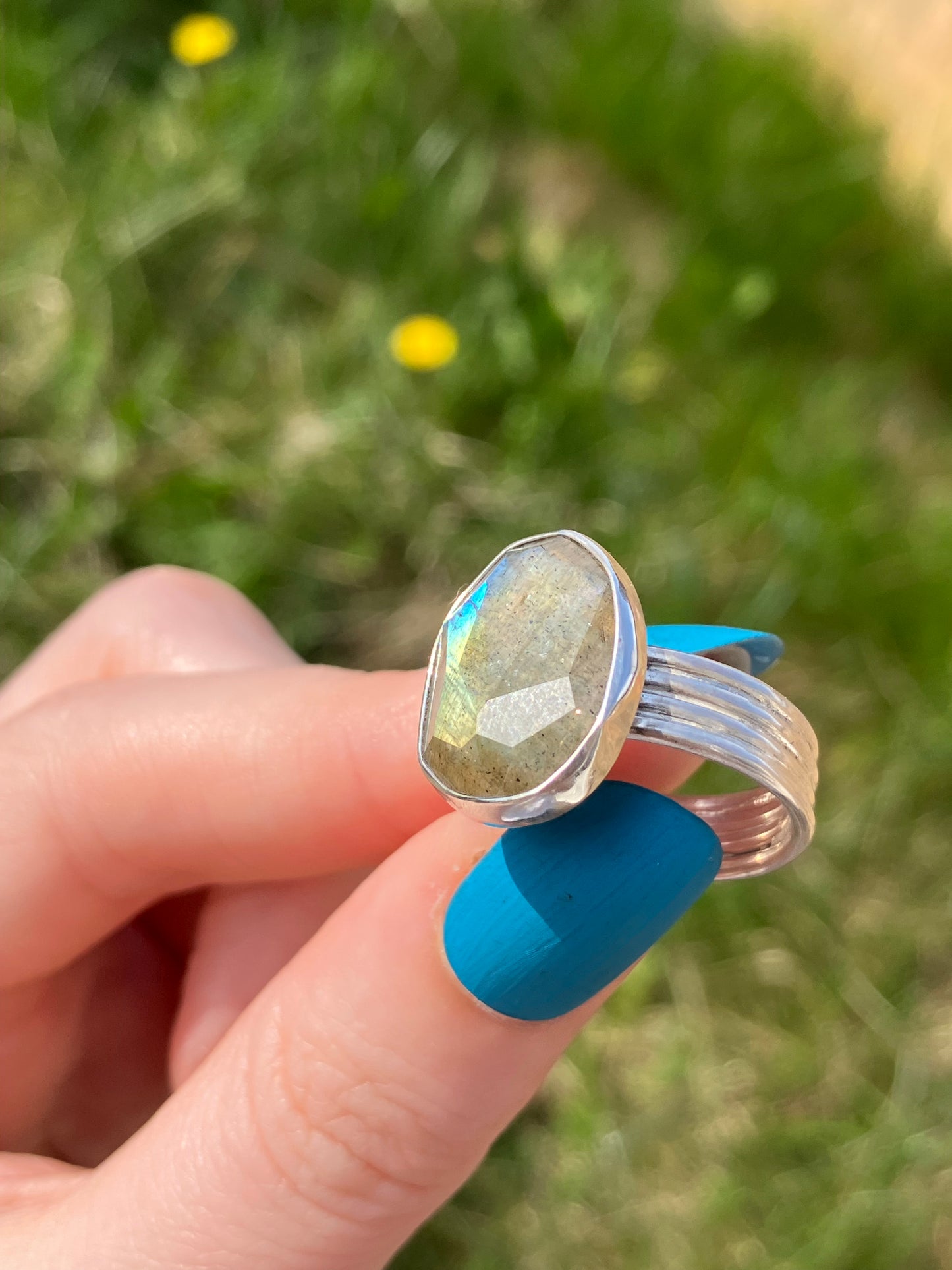 Labradorite and Sterling Silver Statement Ring - UK Size P/US Size 8