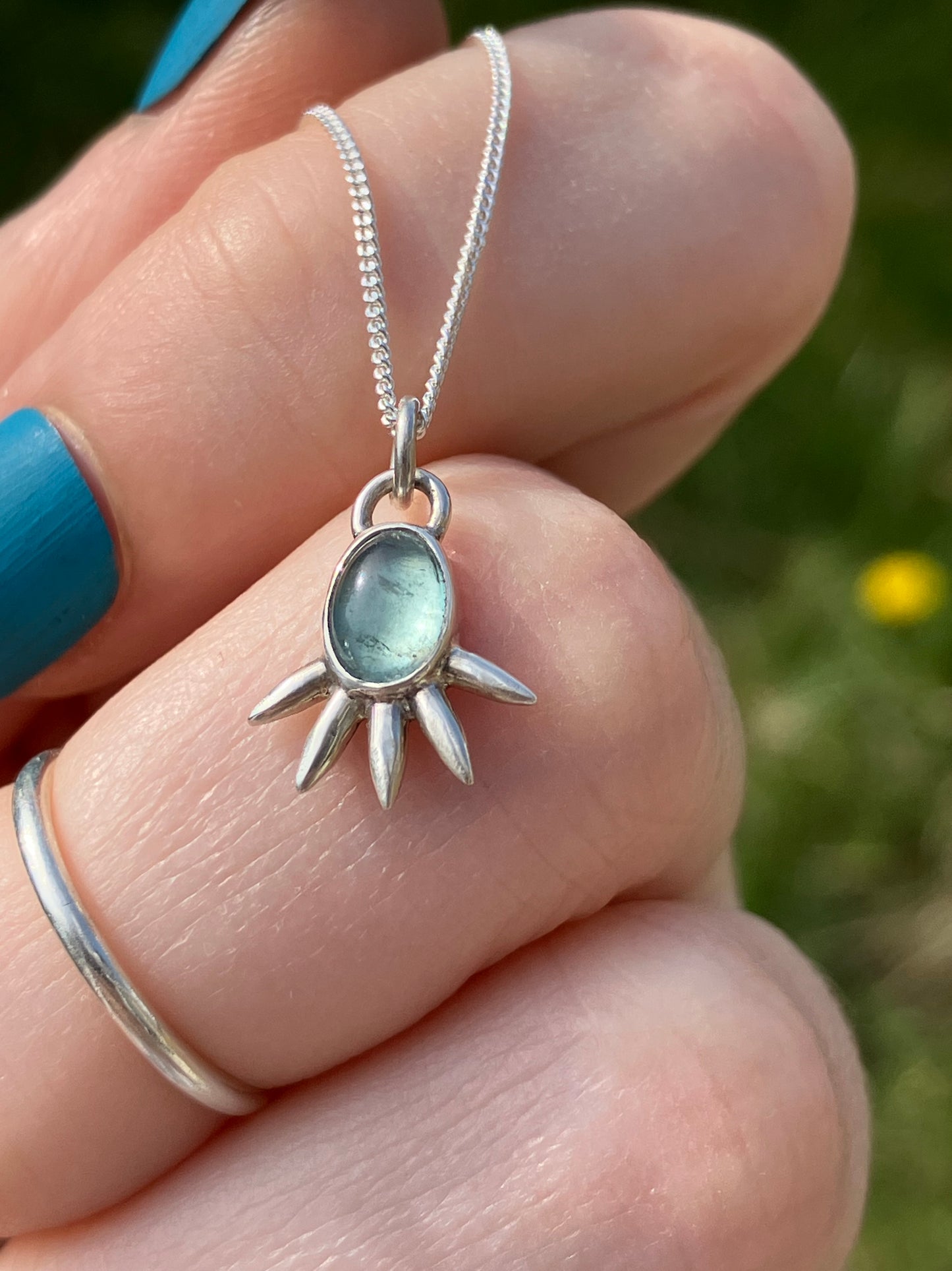 Fluorite and Sterling Silver Spiked Pendant Necklace