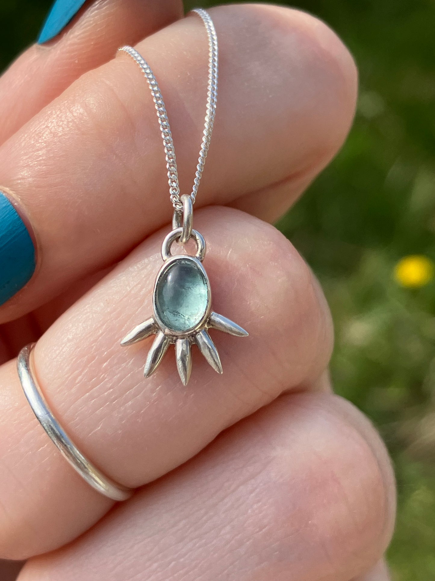 Fluorite and Sterling Silver Spiked Pendant Necklace