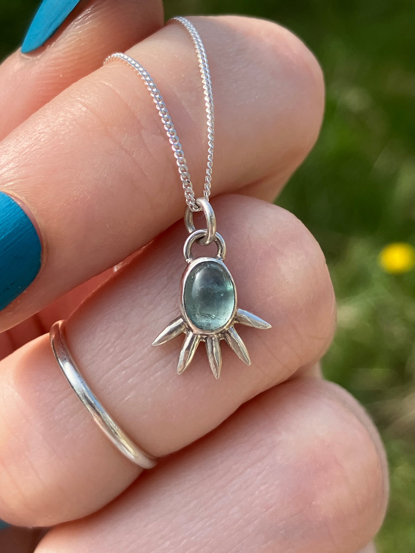 Fluorite and Sterling Silver Spiked Pendant Necklace