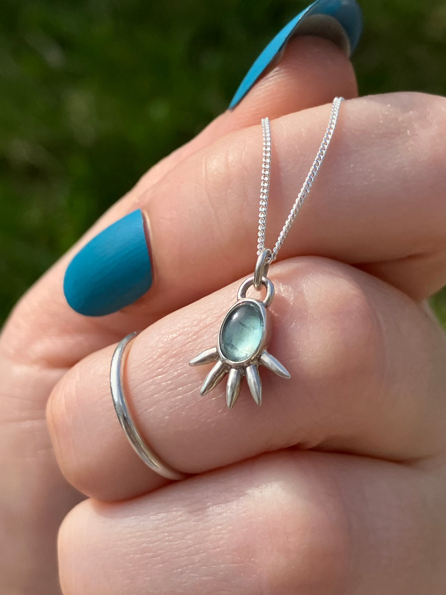 Fluorite and Sterling Silver Spiked Pendant Necklace