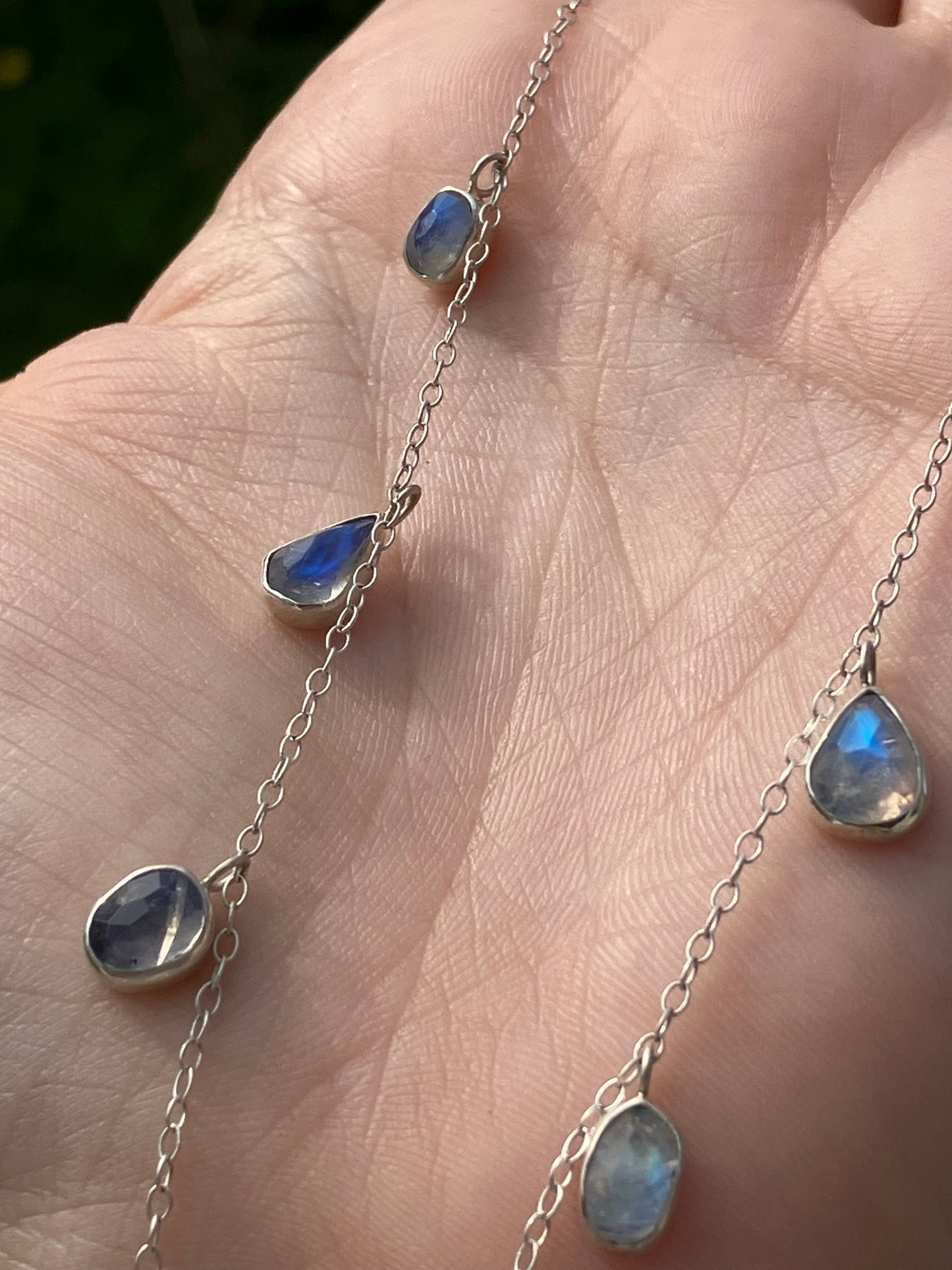 Rainbow Moonstone and Sterling Silver Necklace with Sterling Silver Chain