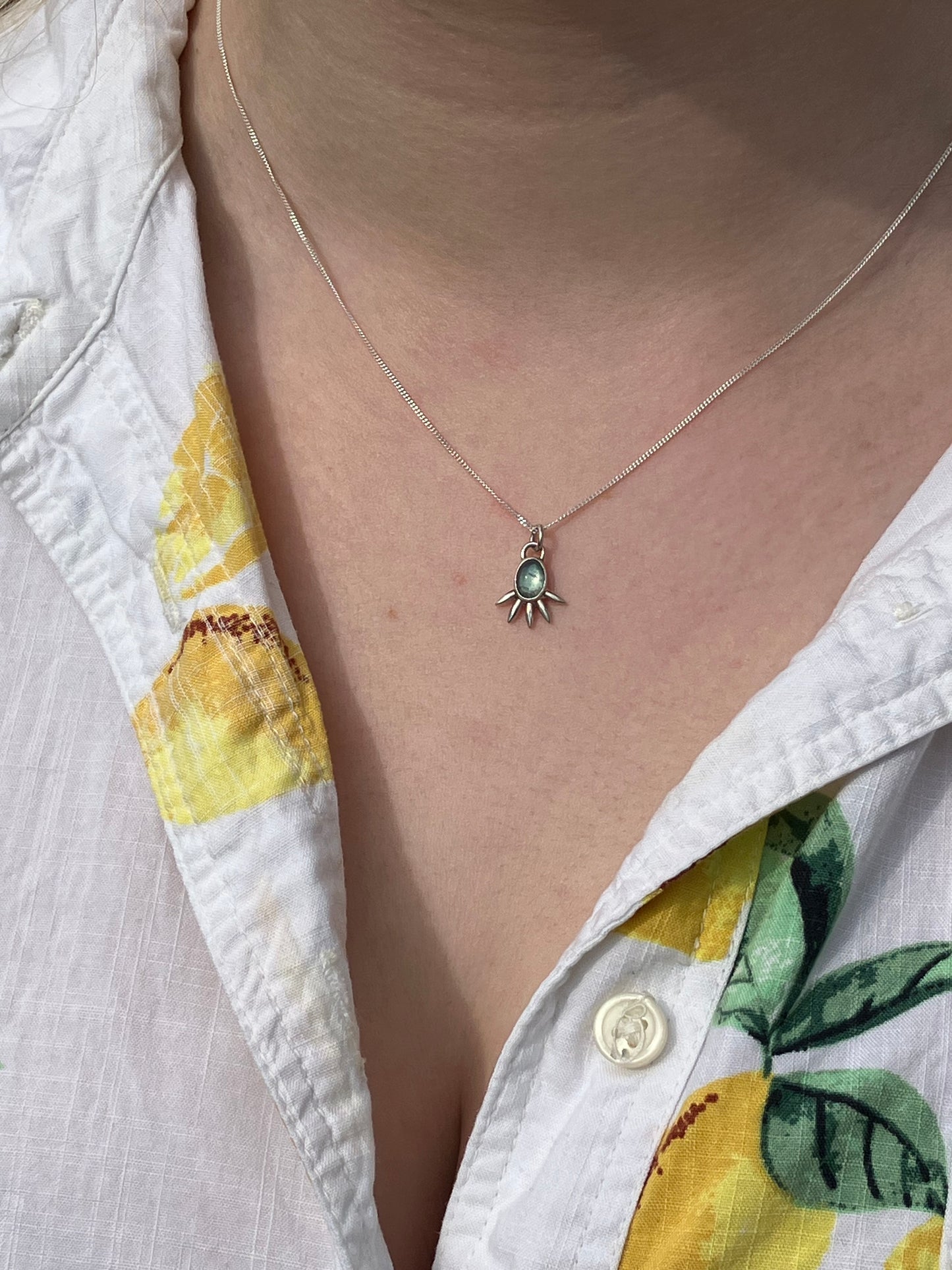 Fluorite and Sterling Silver Spiked Pendant Necklace