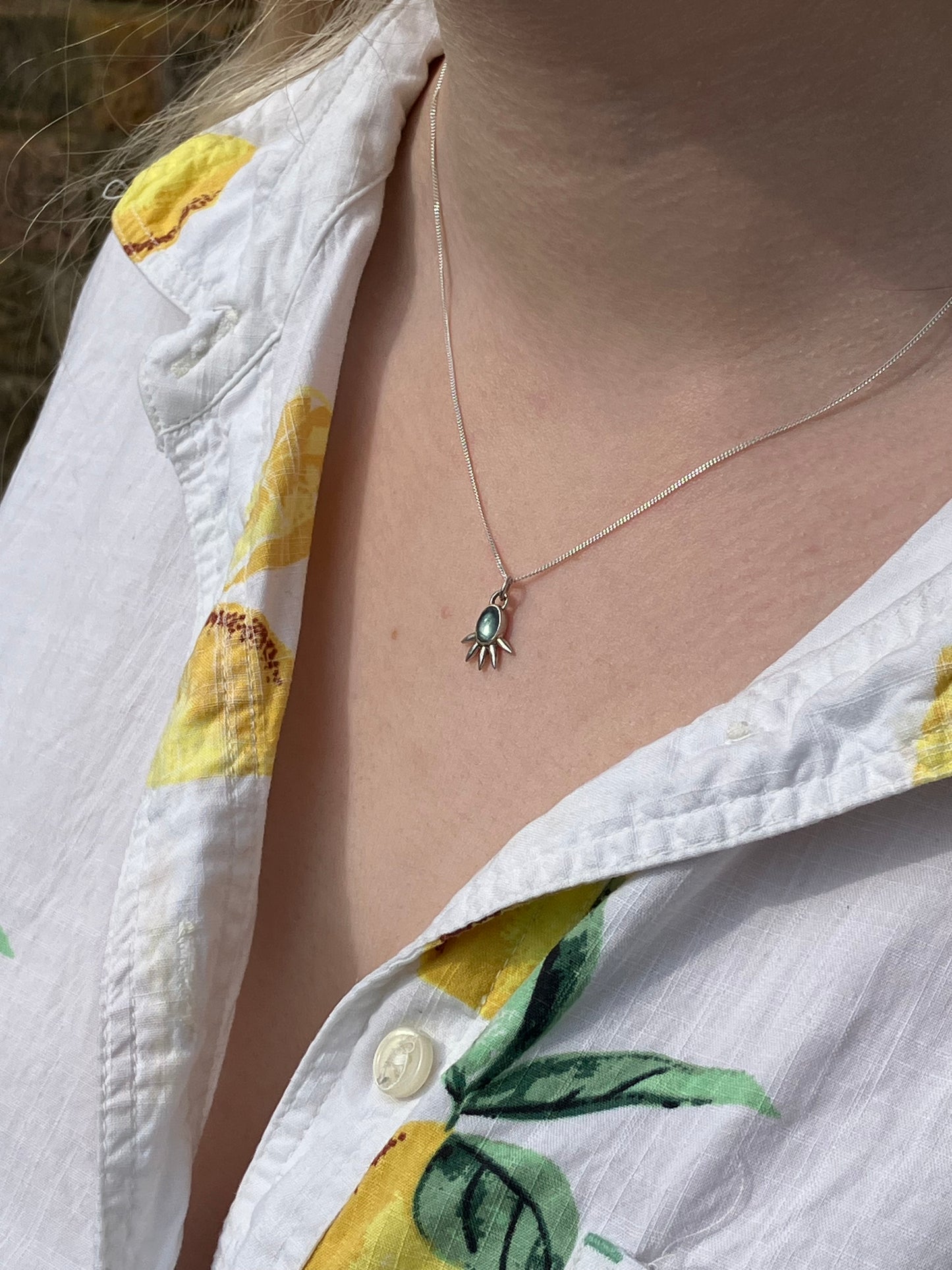 Fluorite and Sterling Silver Spiked Pendant Necklace