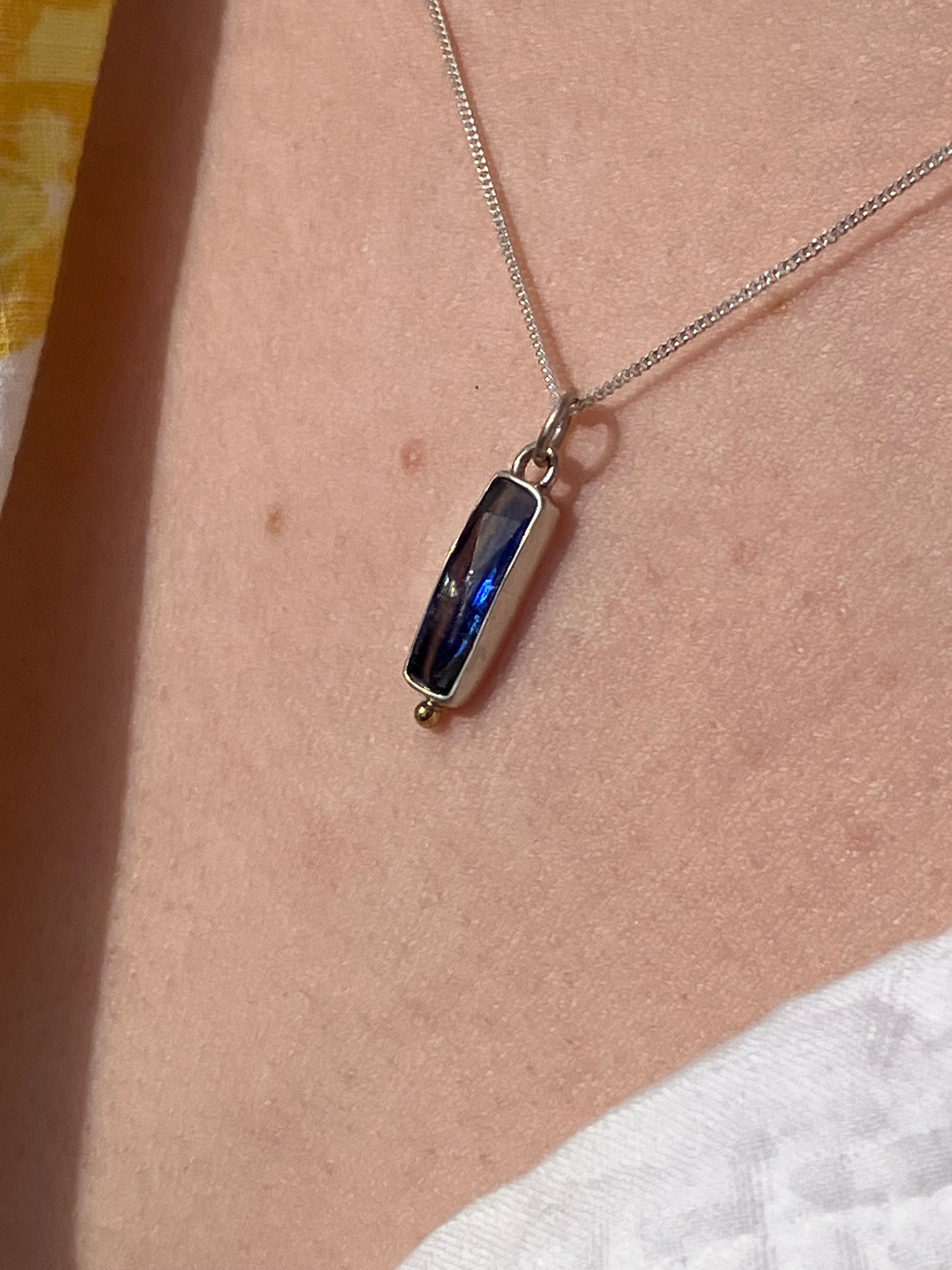 Blue Kyanite and Sterling Silver Pendant Necklaces with 18ct Gold Granules on Sterling Silver Chains