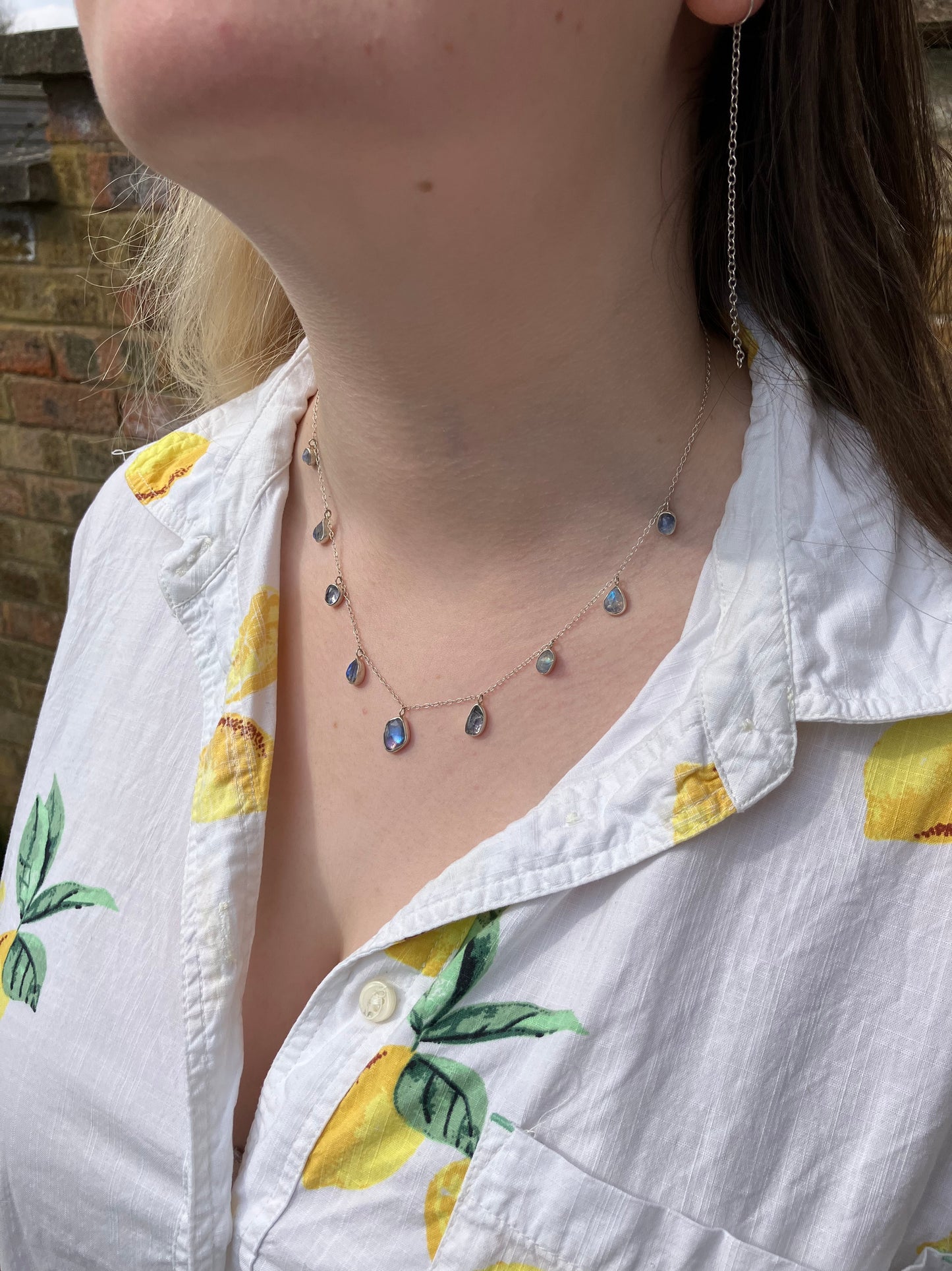 Rainbow Moonstone and Sterling Silver Necklace with Sterling Silver Chain