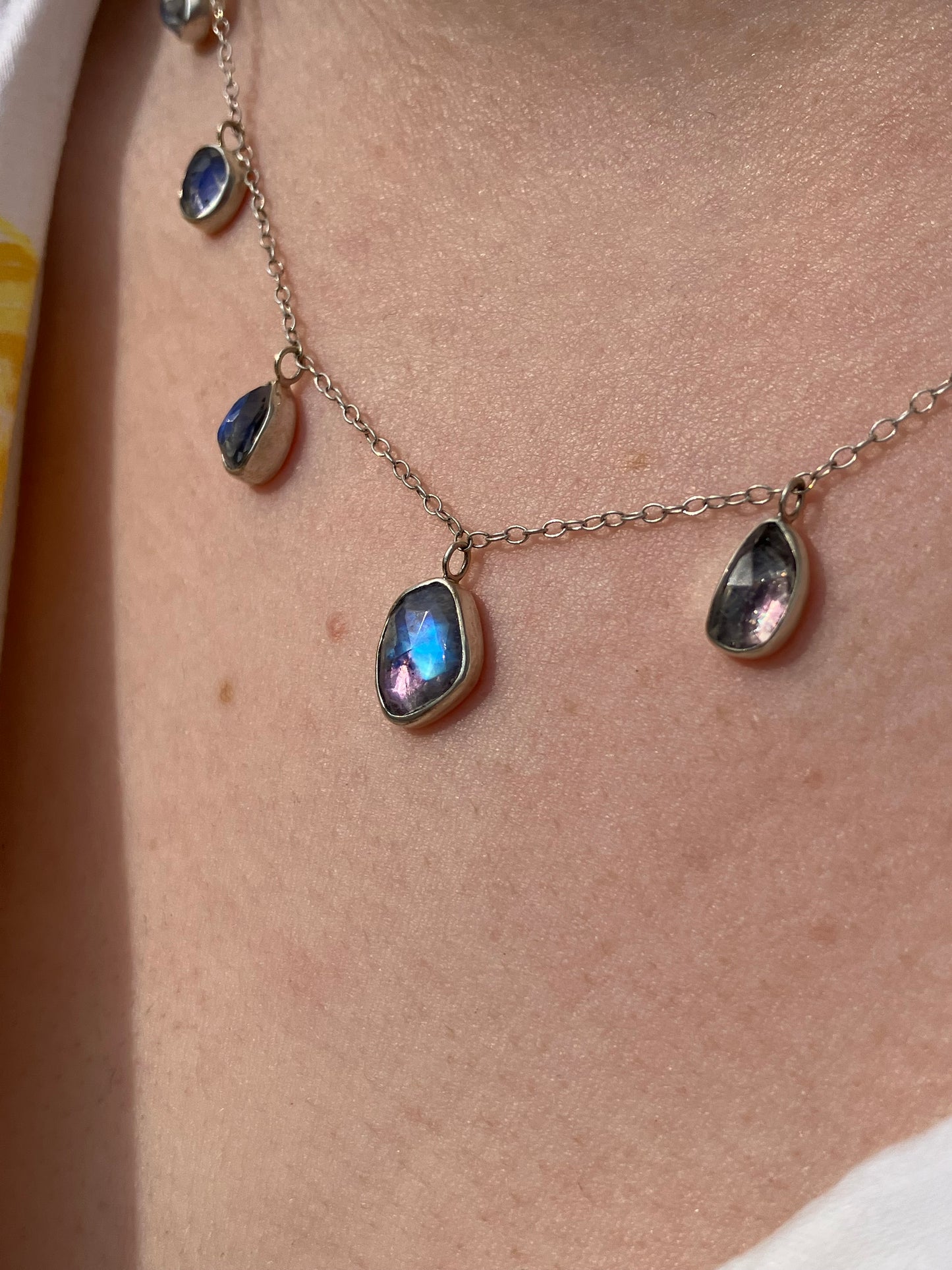 Rainbow Moonstone and Sterling Silver Necklace with Sterling Silver Chain