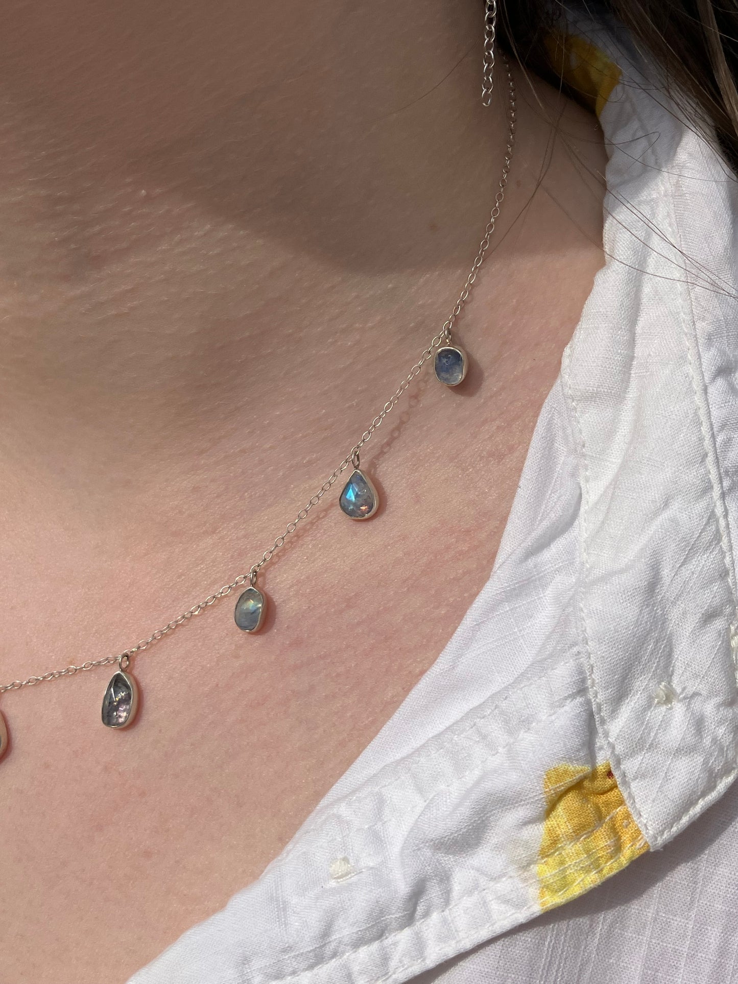 Rainbow Moonstone and Sterling Silver Necklace with Sterling Silver Chain