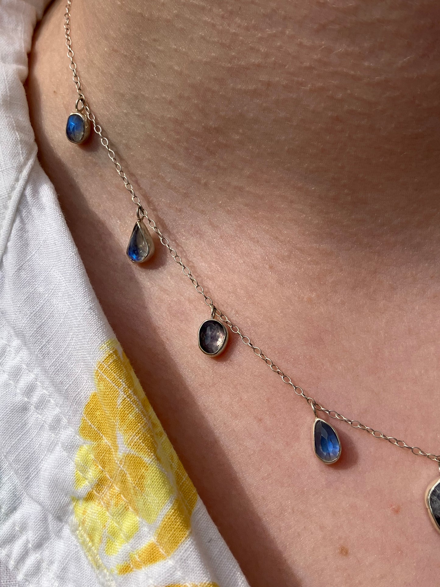 Rainbow Moonstone and Sterling Silver Necklace with Sterling Silver Chain
