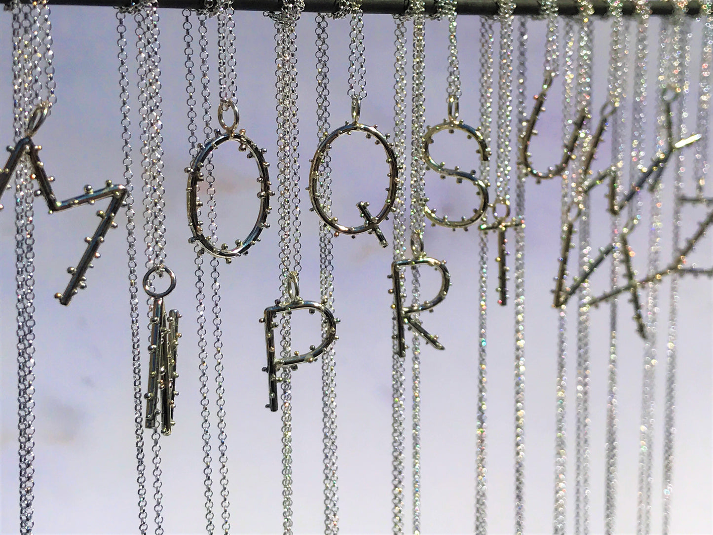Sterling Silver Alphabet Initial Name Pendant Necklaces with Granulation