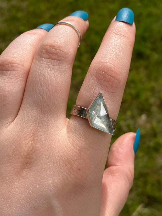 Aquamarine and Sterling Silver Textured Statement Ring - UK Size Q1/2 / US Size 8.5