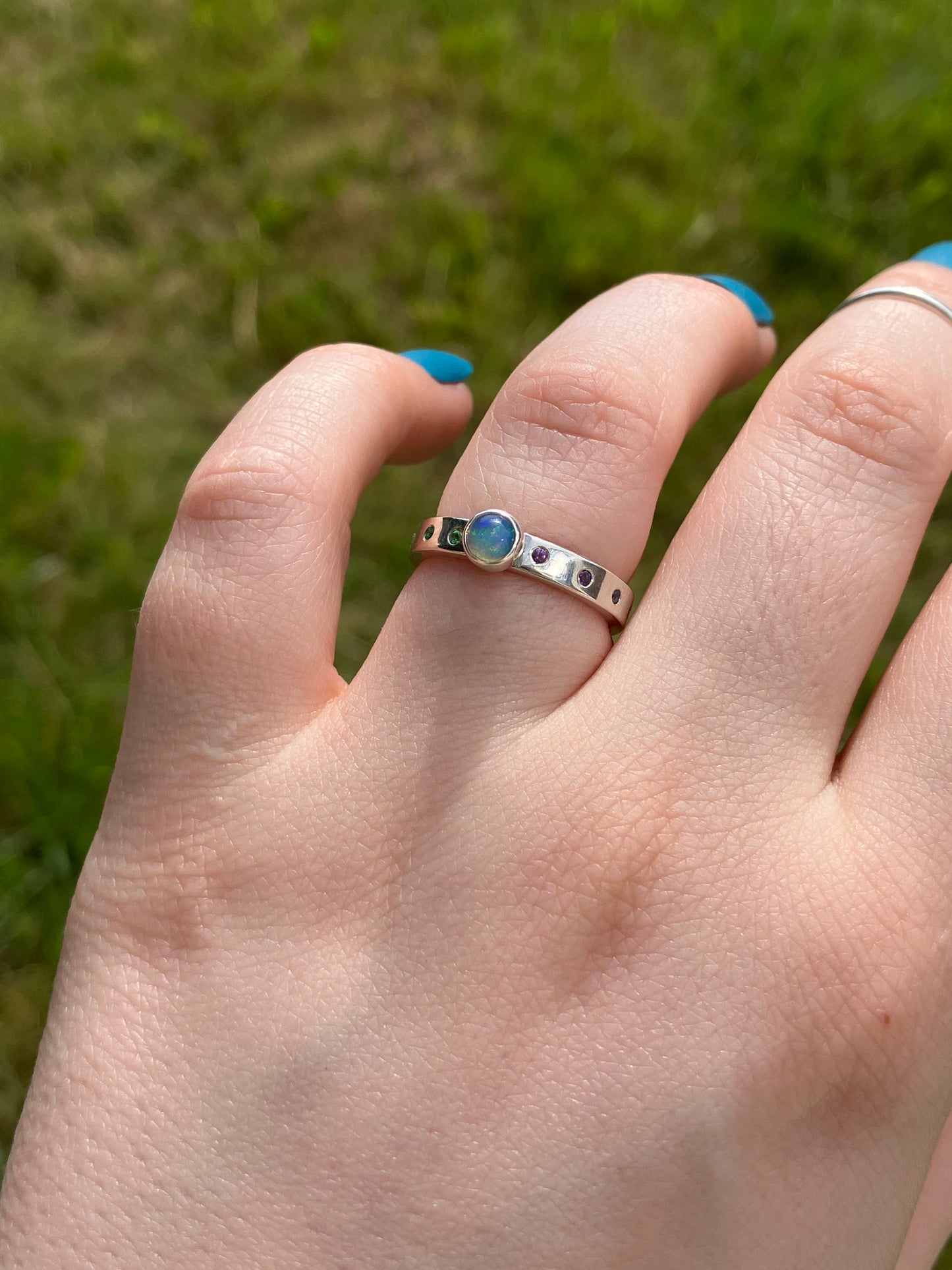 Opal, Peridot, Emerald, Sapphire, Tsavorite, Topaz, Sapphire, Alexandrite, Iolite, Amethyst and Sterling Silver Ring